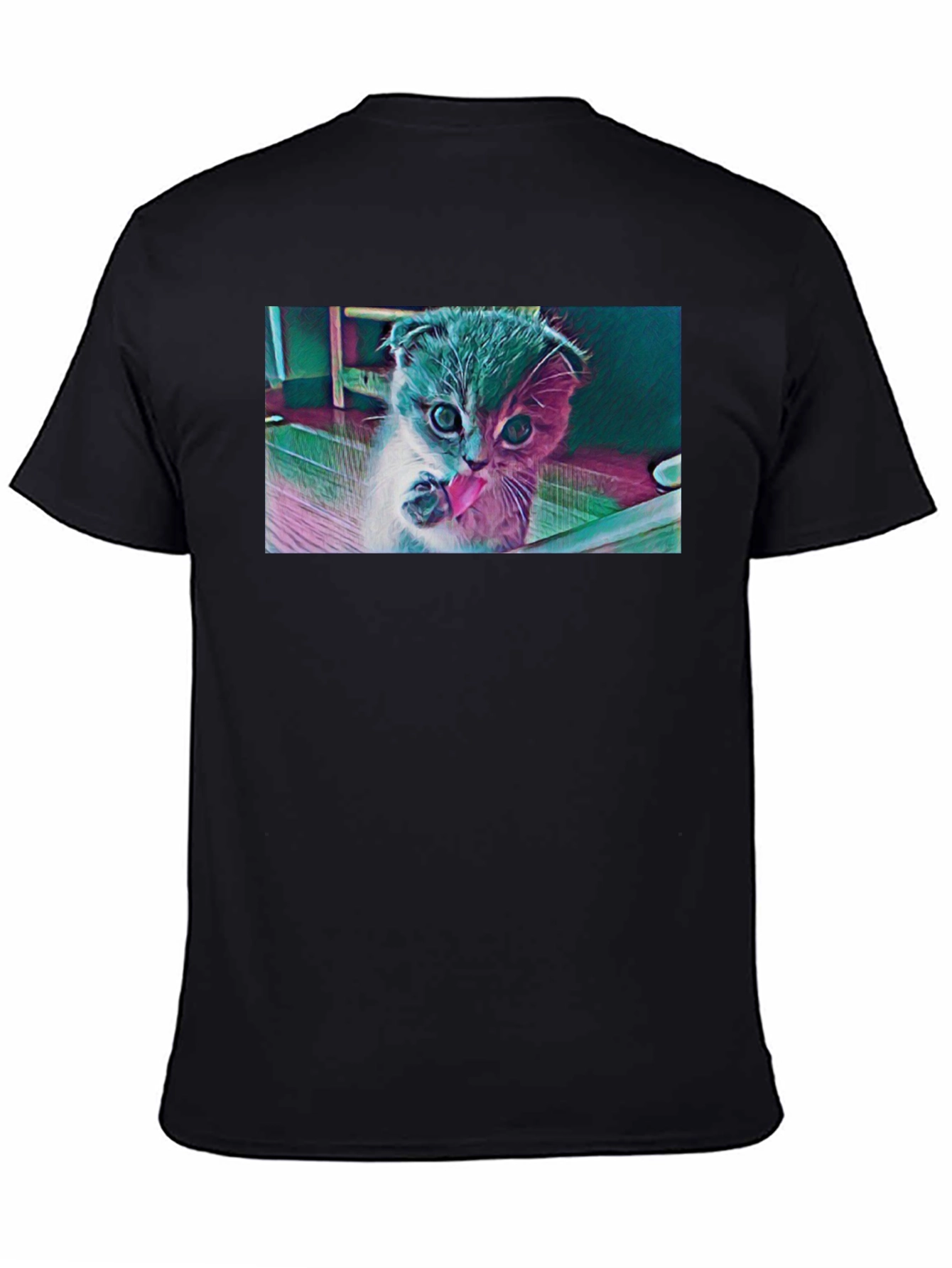 Cute Kitten Graphic Black T-Shirt