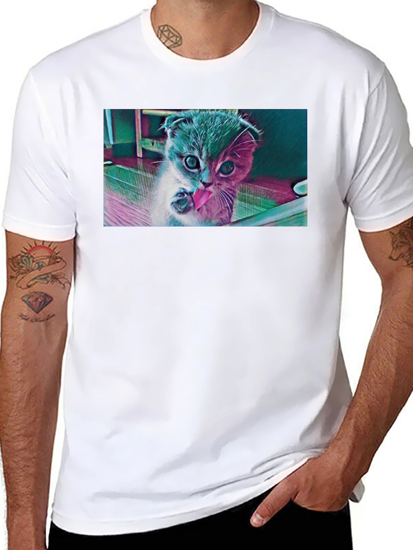 Cute Kitten Graphic Black T-Shirt