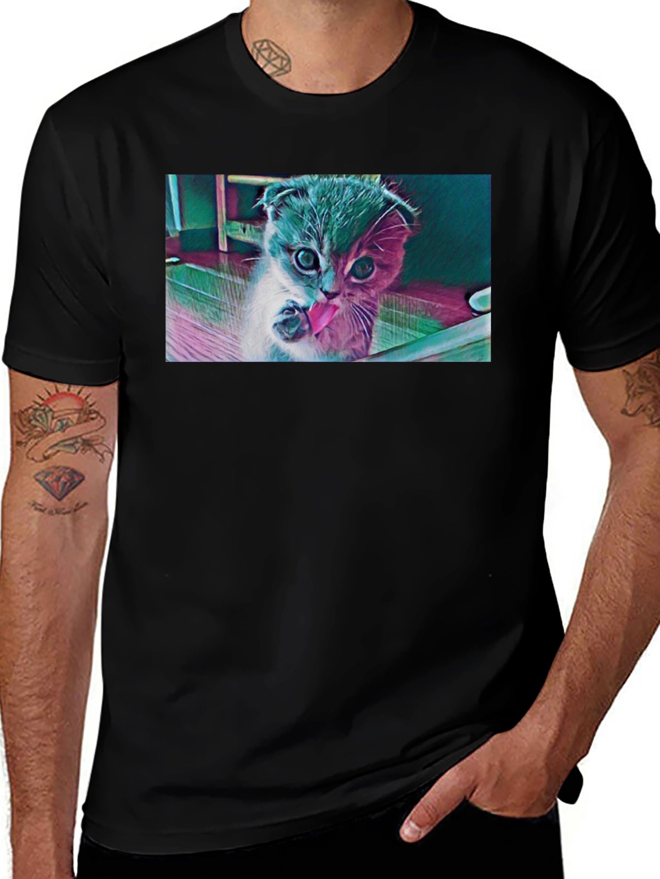 Cute Kitten Graphic Black T-Shirt