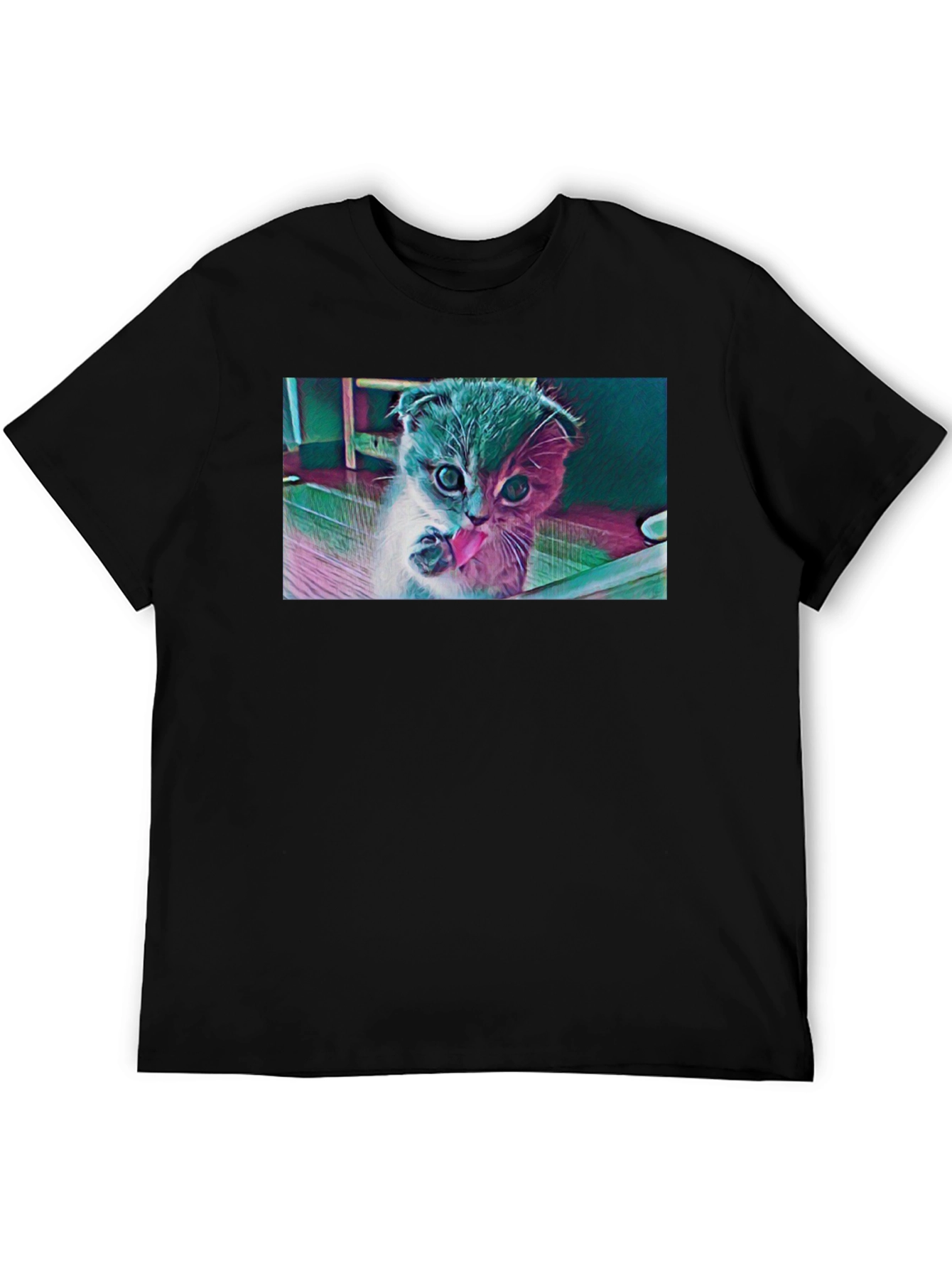 Cute Kitten Graphic Black T-Shirt