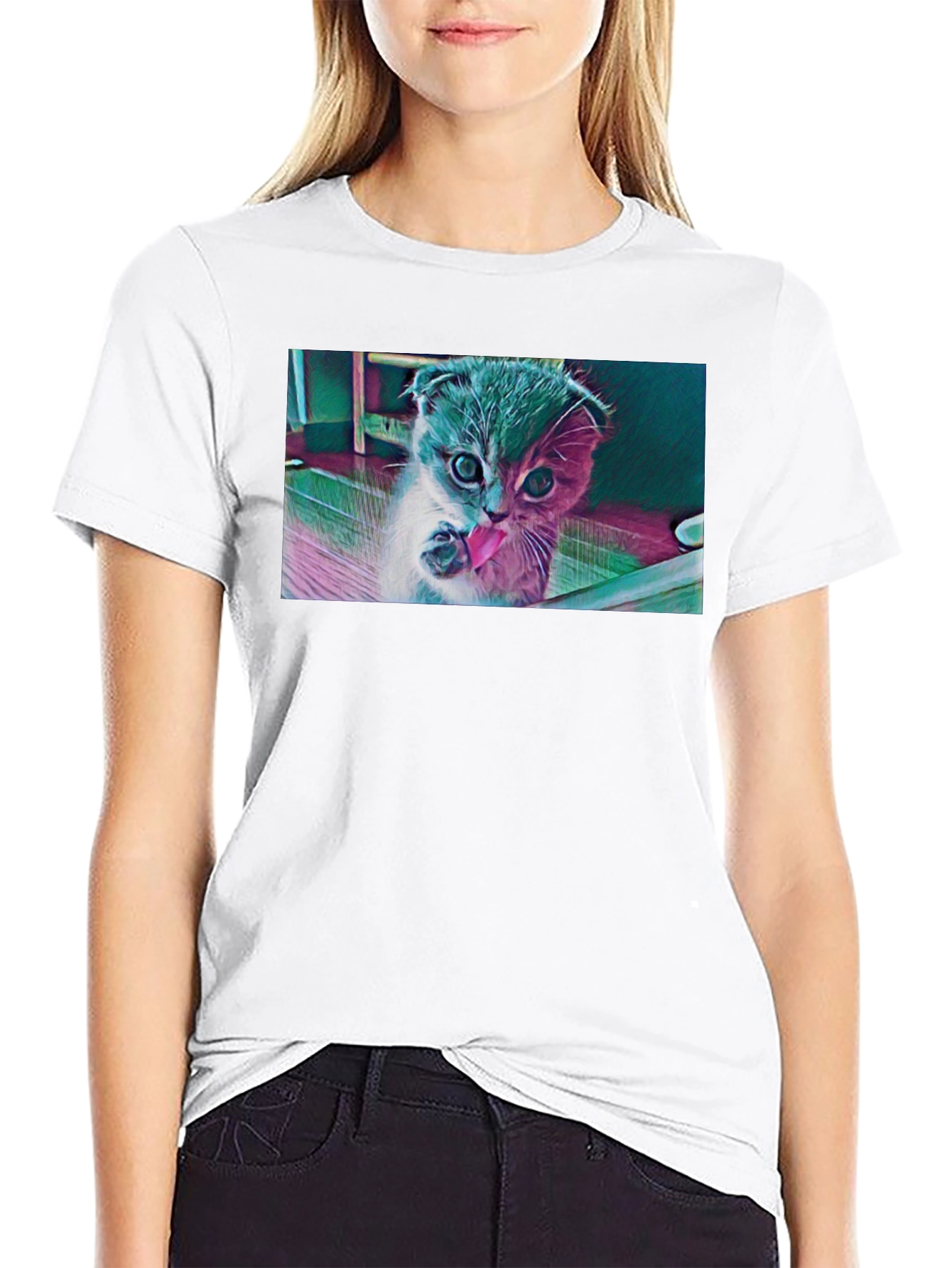 Cute Kitten Graphic Black T-Shirt