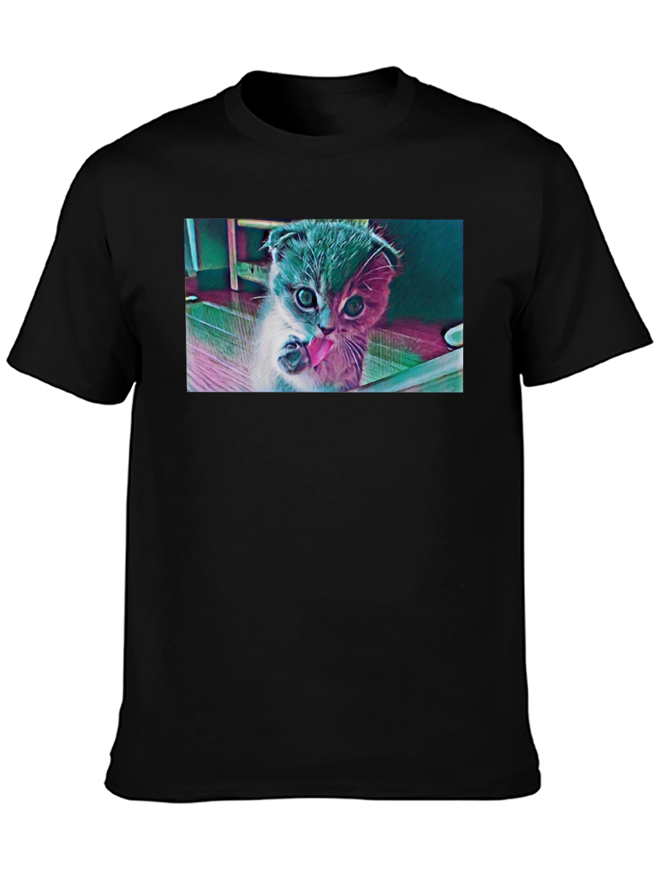 Cute Kitten Graphic Black T-Shirt