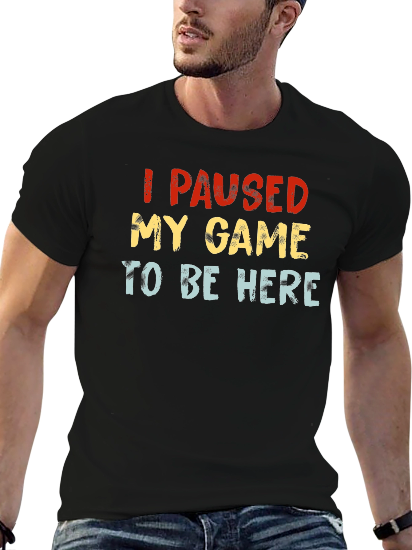 I Paused My Game Black Graphic T-Shirt