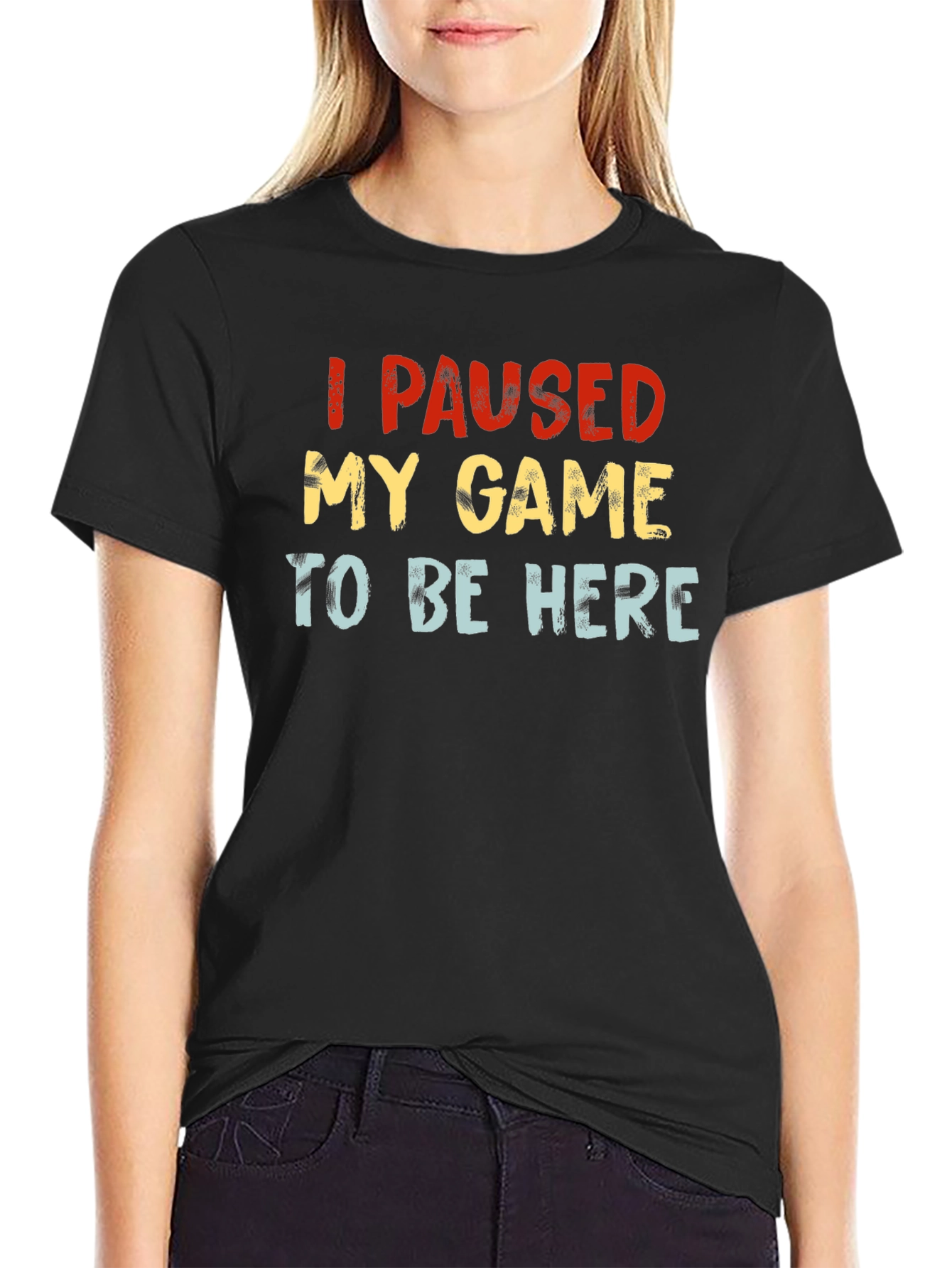 I Paused My Game Black Graphic T-Shirt