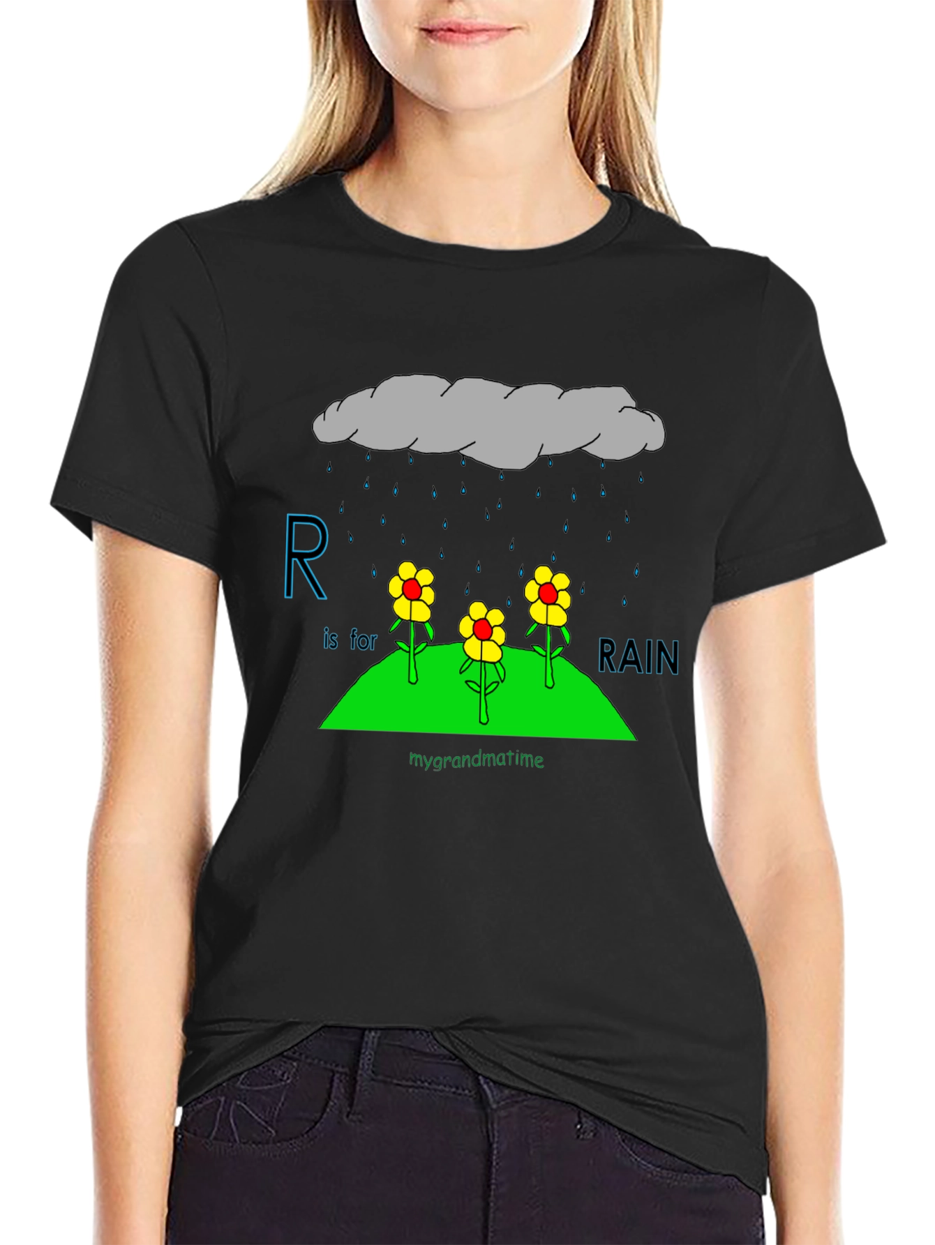R is for Rain Black T-Shirt