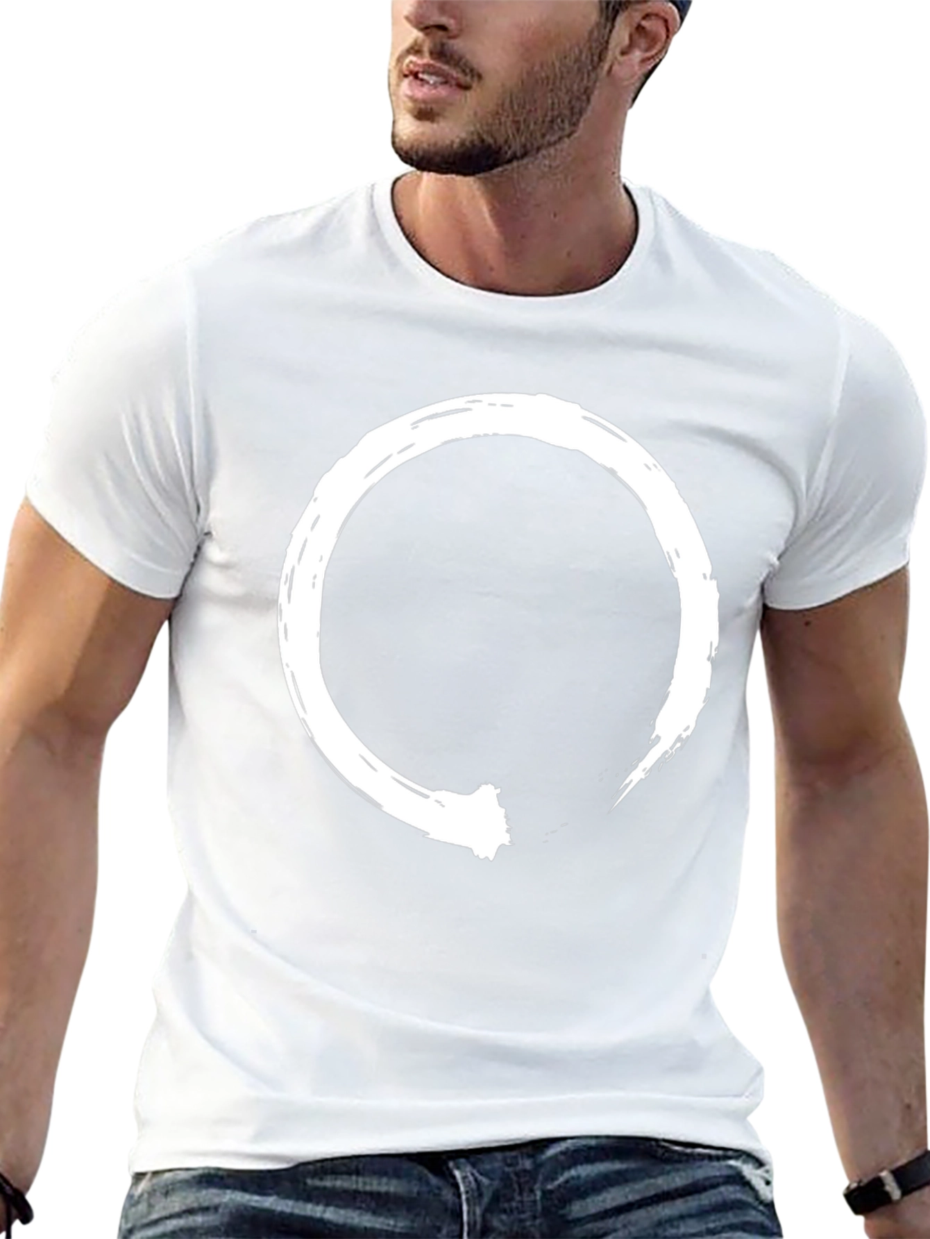 Black T-Shirt with White Enso Circle Design