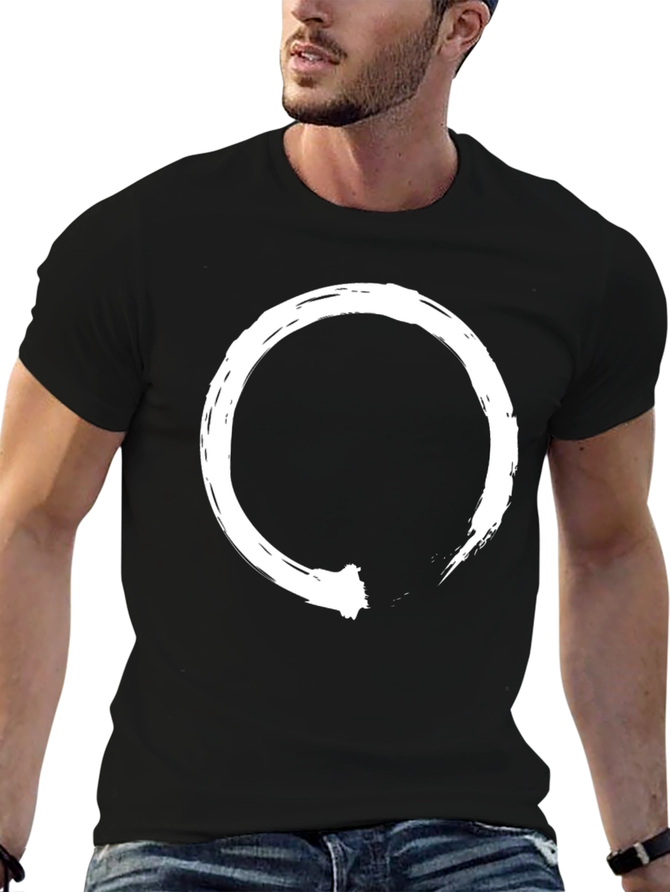 Black T-Shirt with White Enso Circle Design