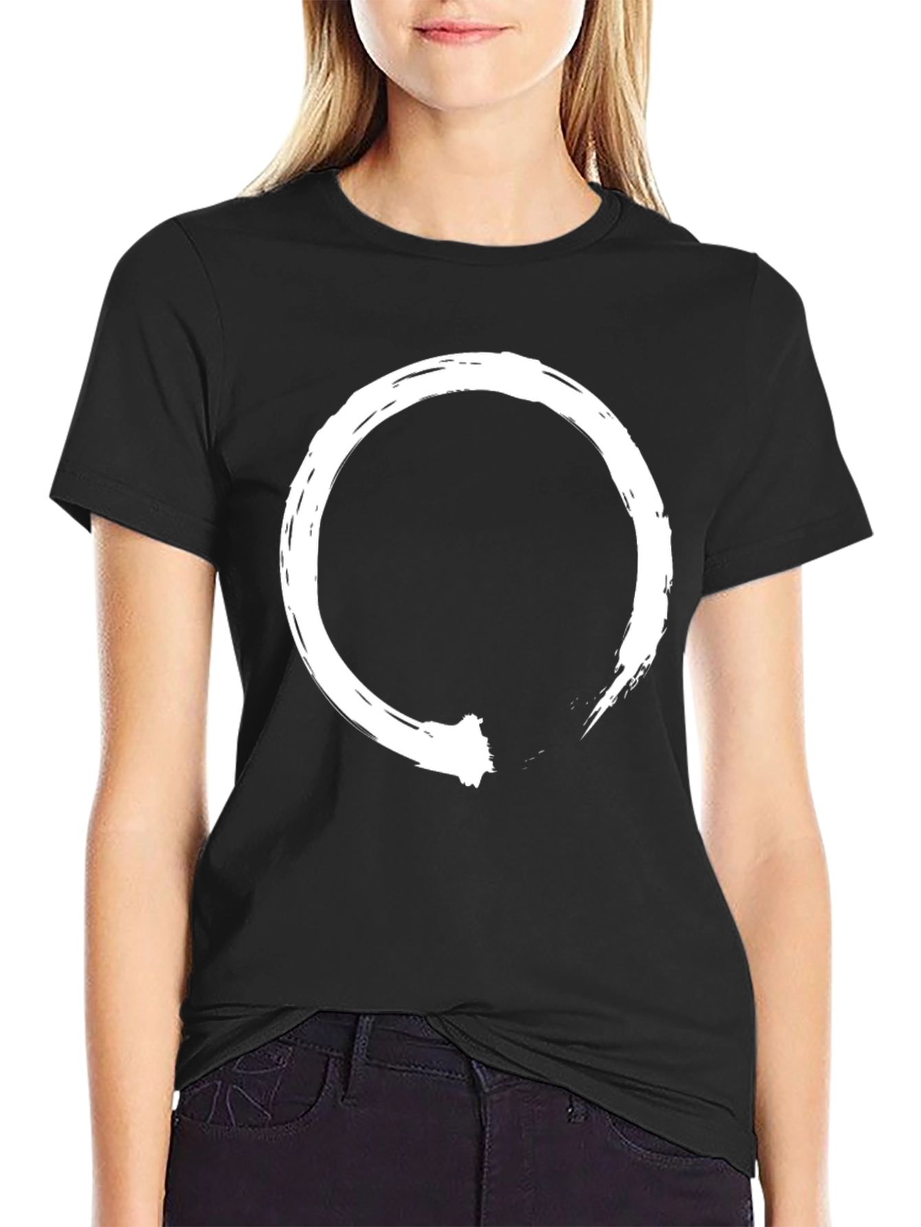 Black T-Shirt with White Enso Circle Design