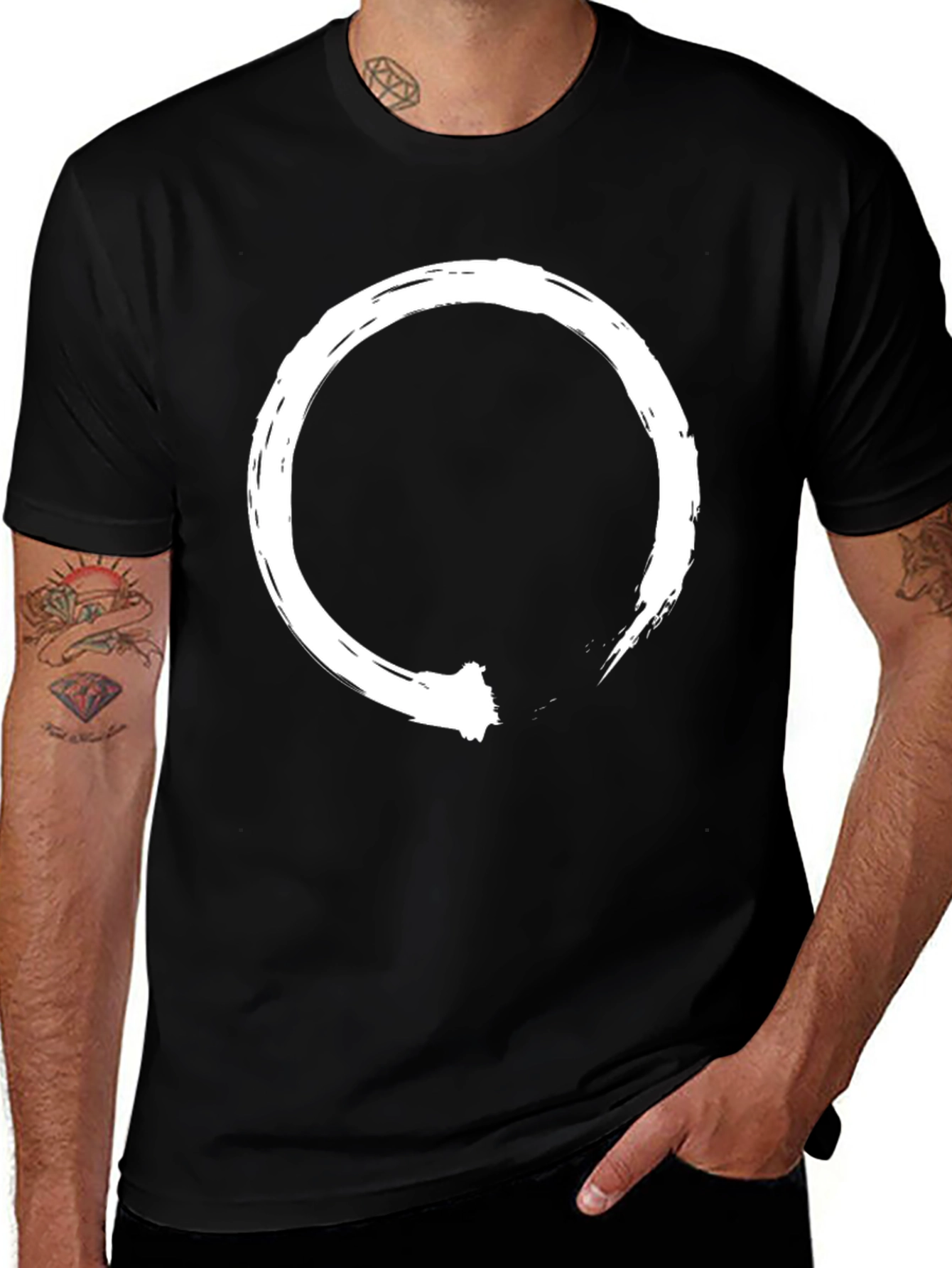 Black T-Shirt with White Enso Circle Design