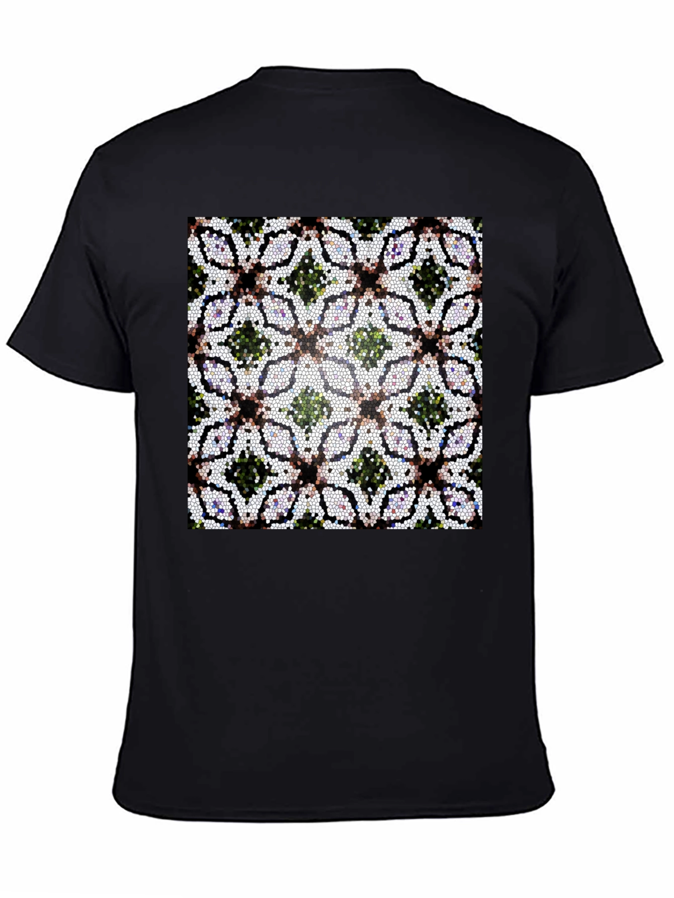 Mosaic Floral Pattern Black T-Shirt