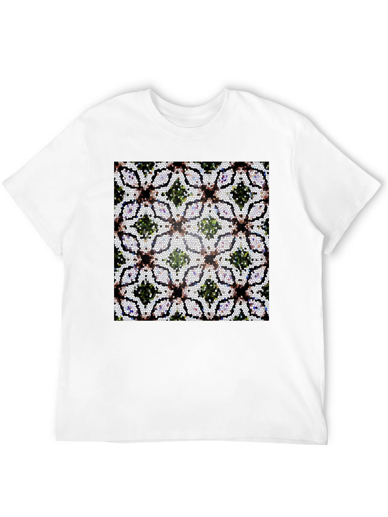 Mosaic Floral Pattern Black T-Shirt