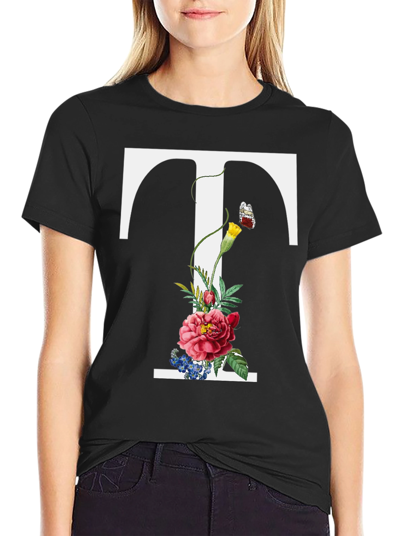 Floral Letter T Graphic T-Shirt