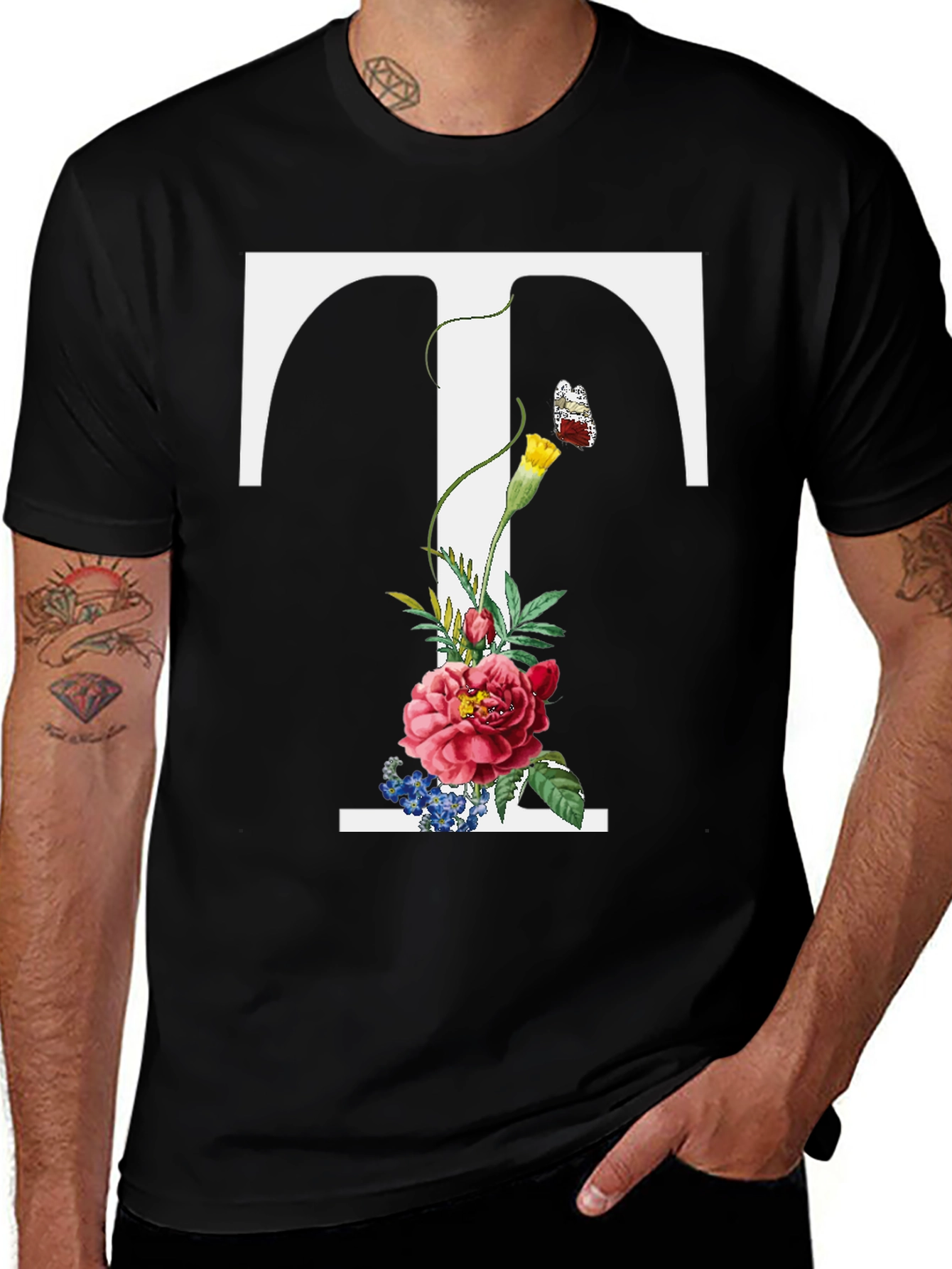 Floral Letter T Graphic T-Shirt
