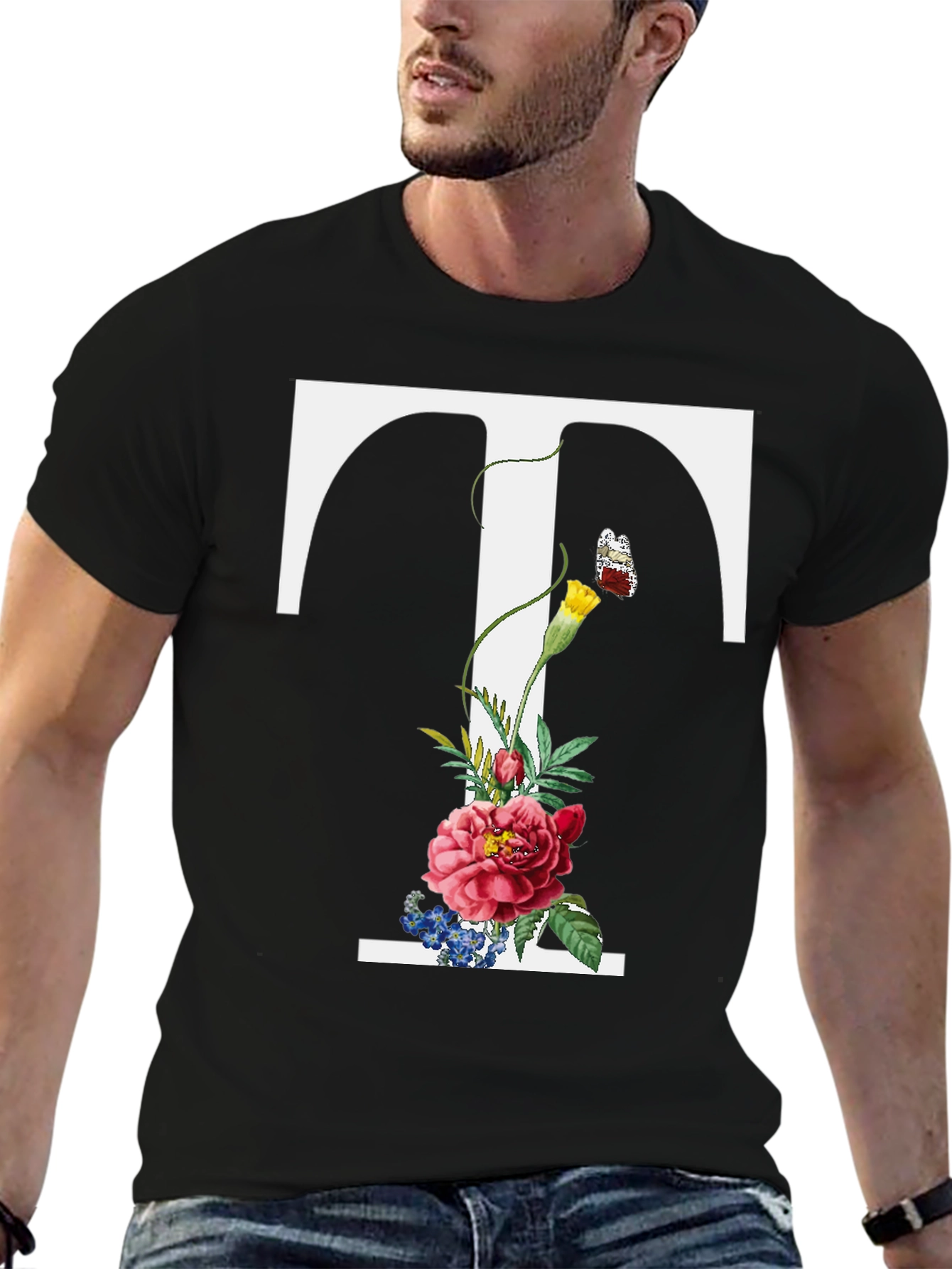 Floral Letter T Graphic T-Shirt