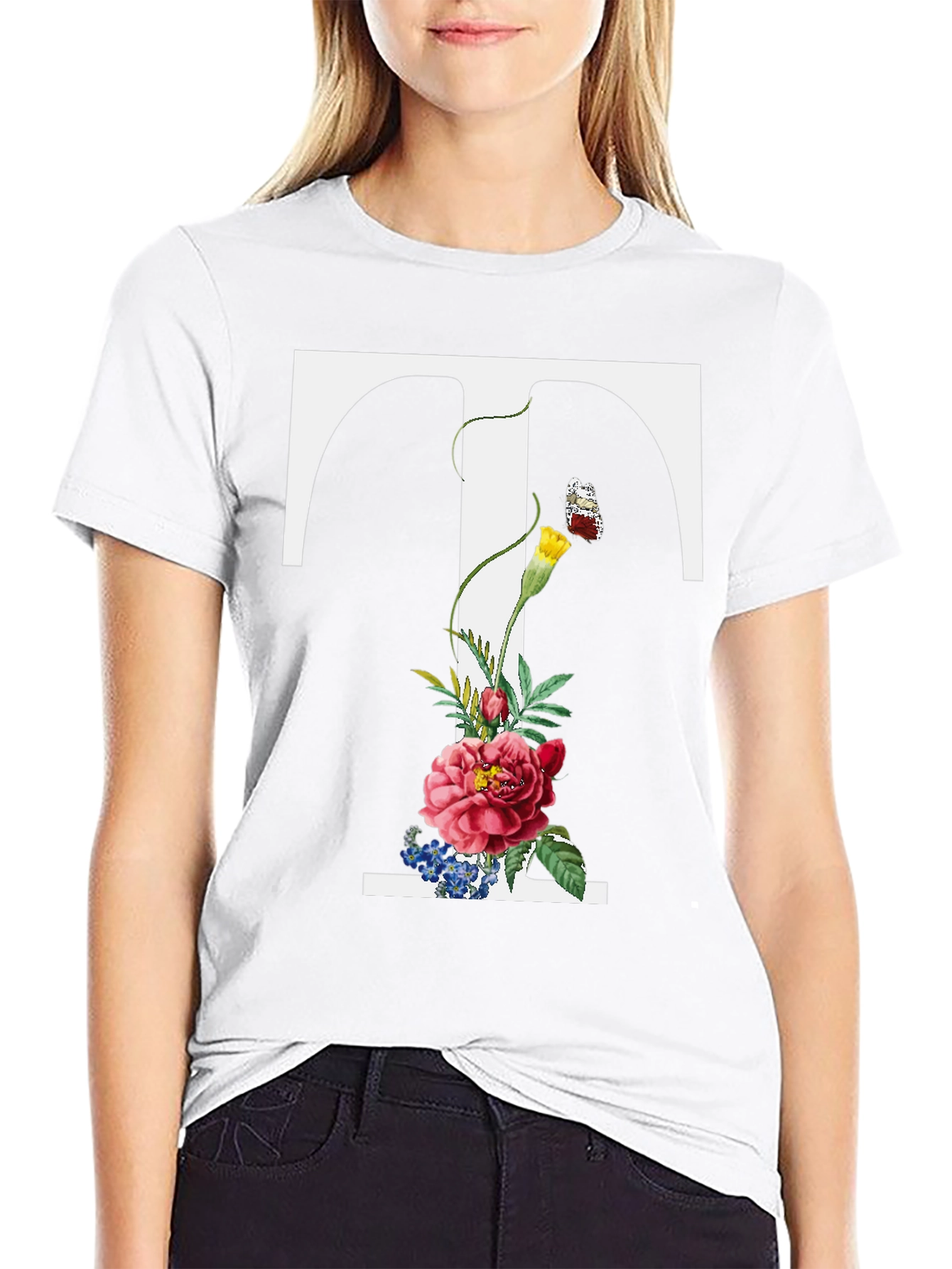 Floral Letter T Graphic T-Shirt