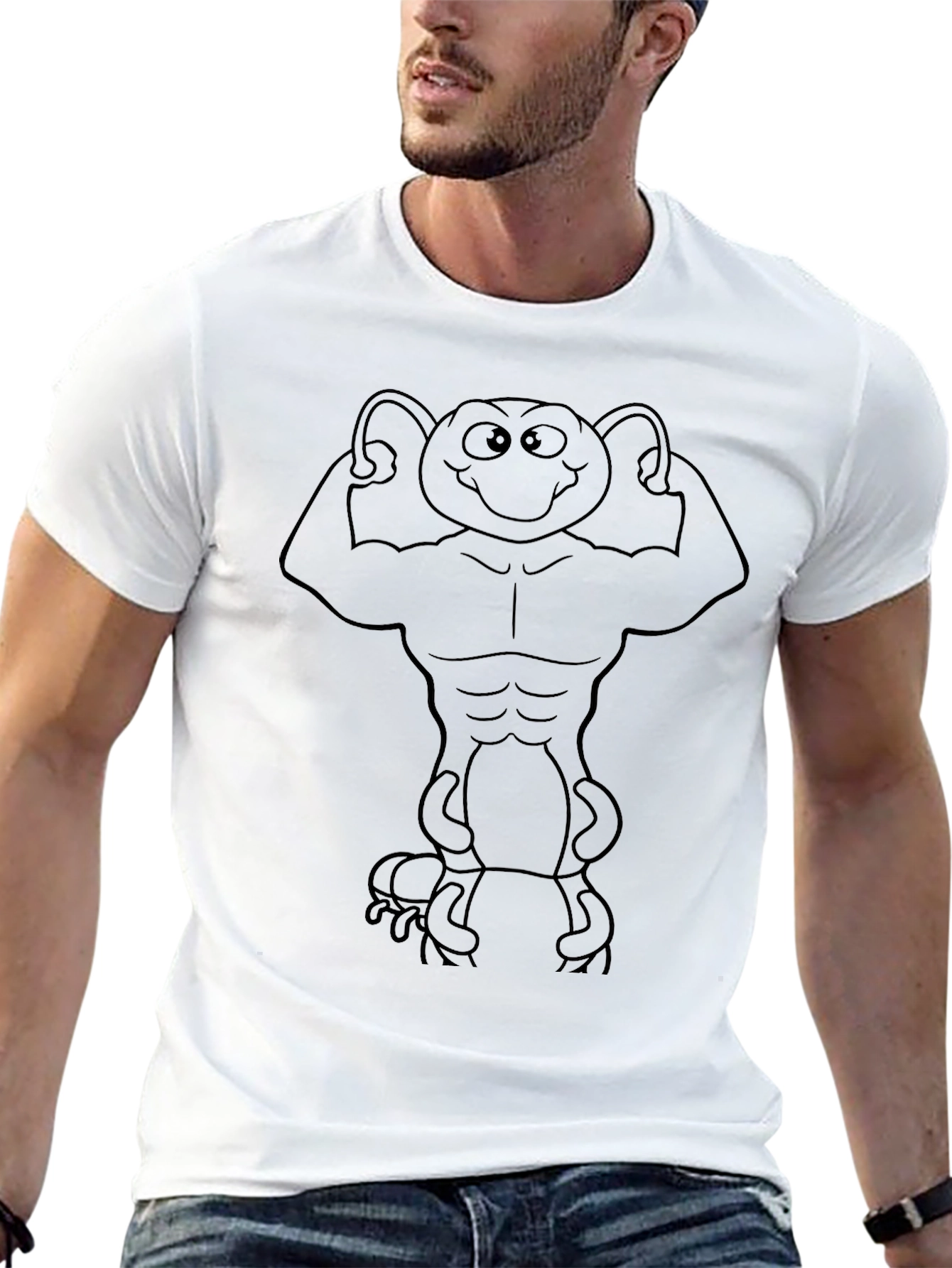 Muscular Alien Graphic T-Shirt - Black Cotton Blend