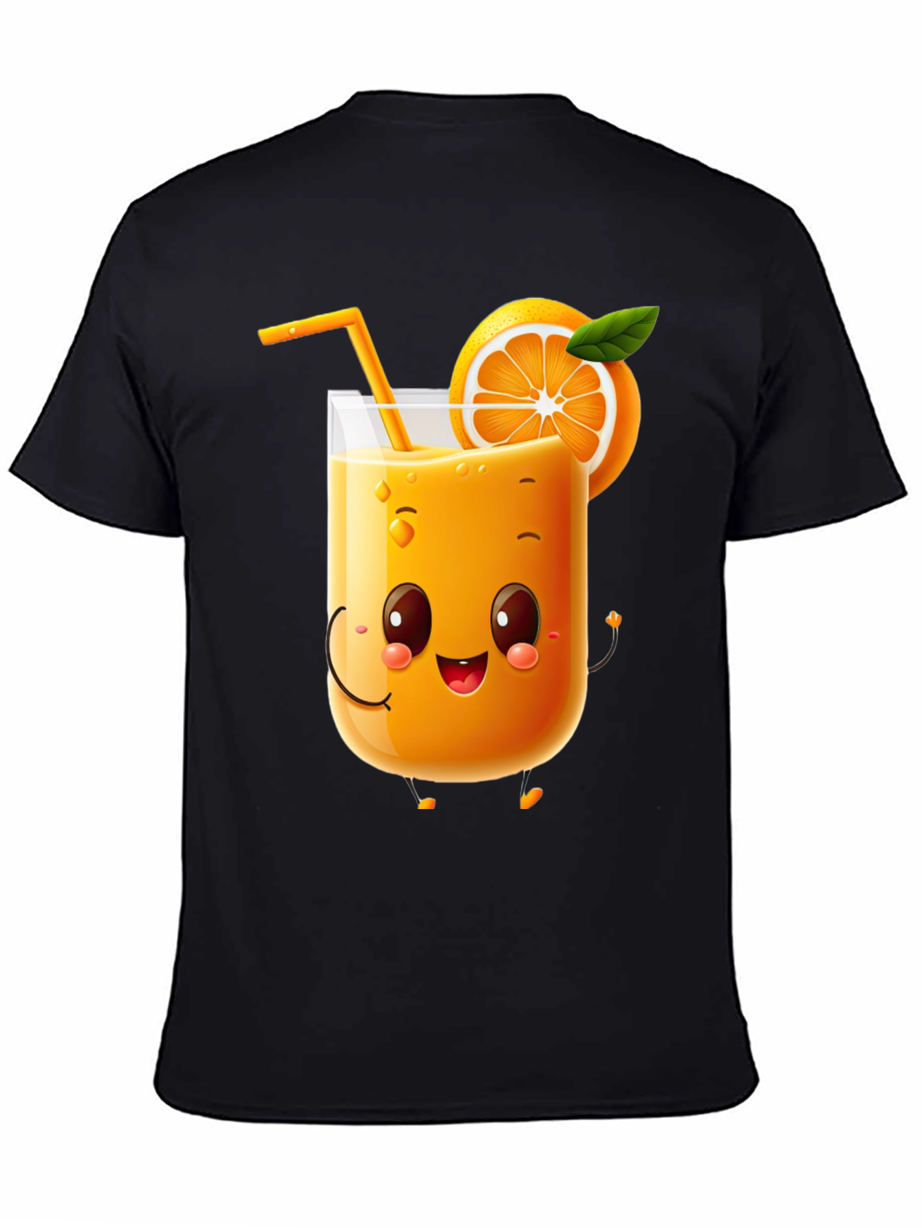 Fun Orange Juice Cartoon Black T-Shirt