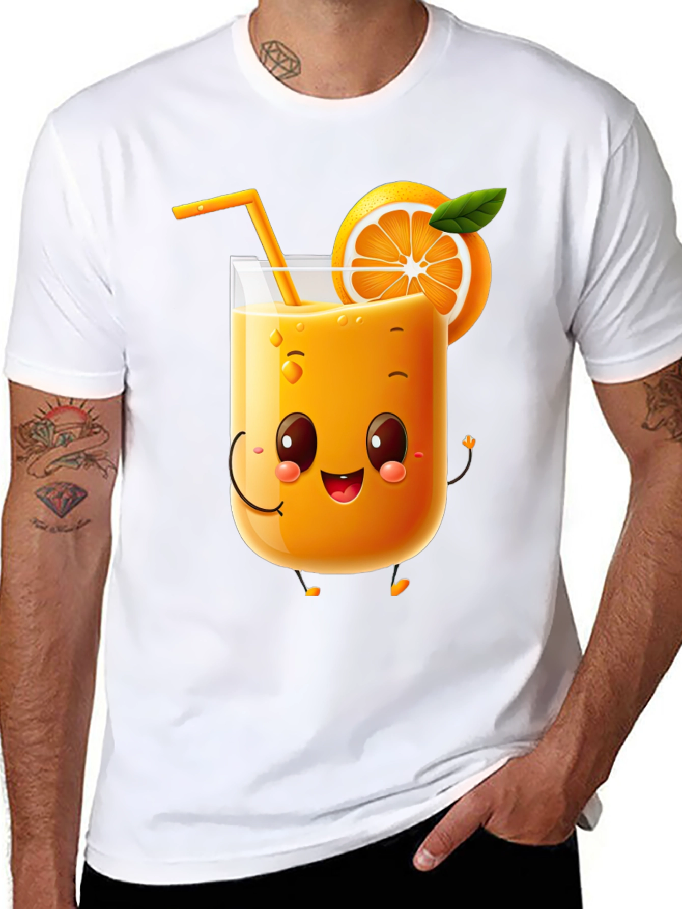 Fun Orange Juice Cartoon Black T-Shirt