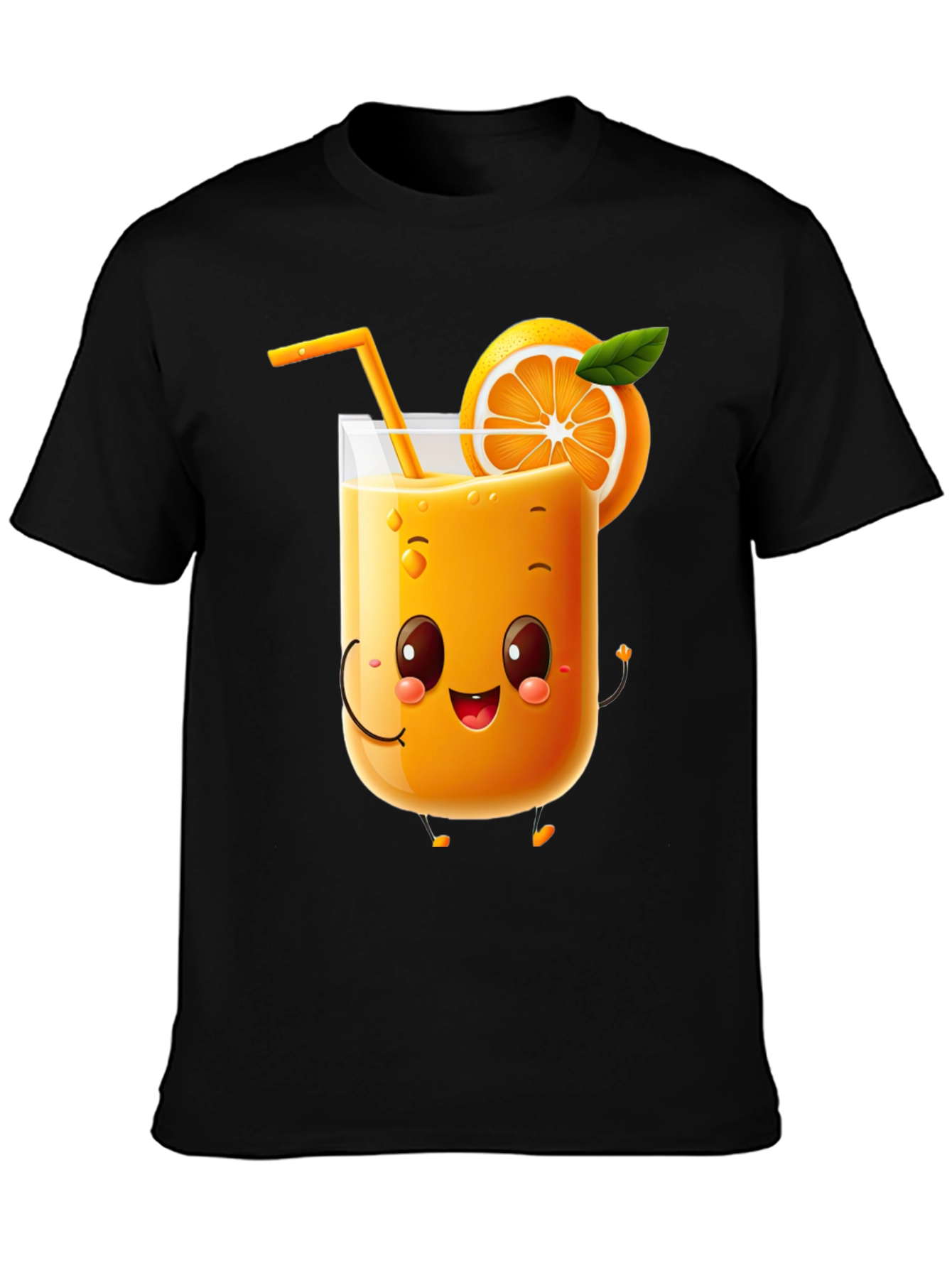 Fun Orange Juice Cartoon Black T-Shirt