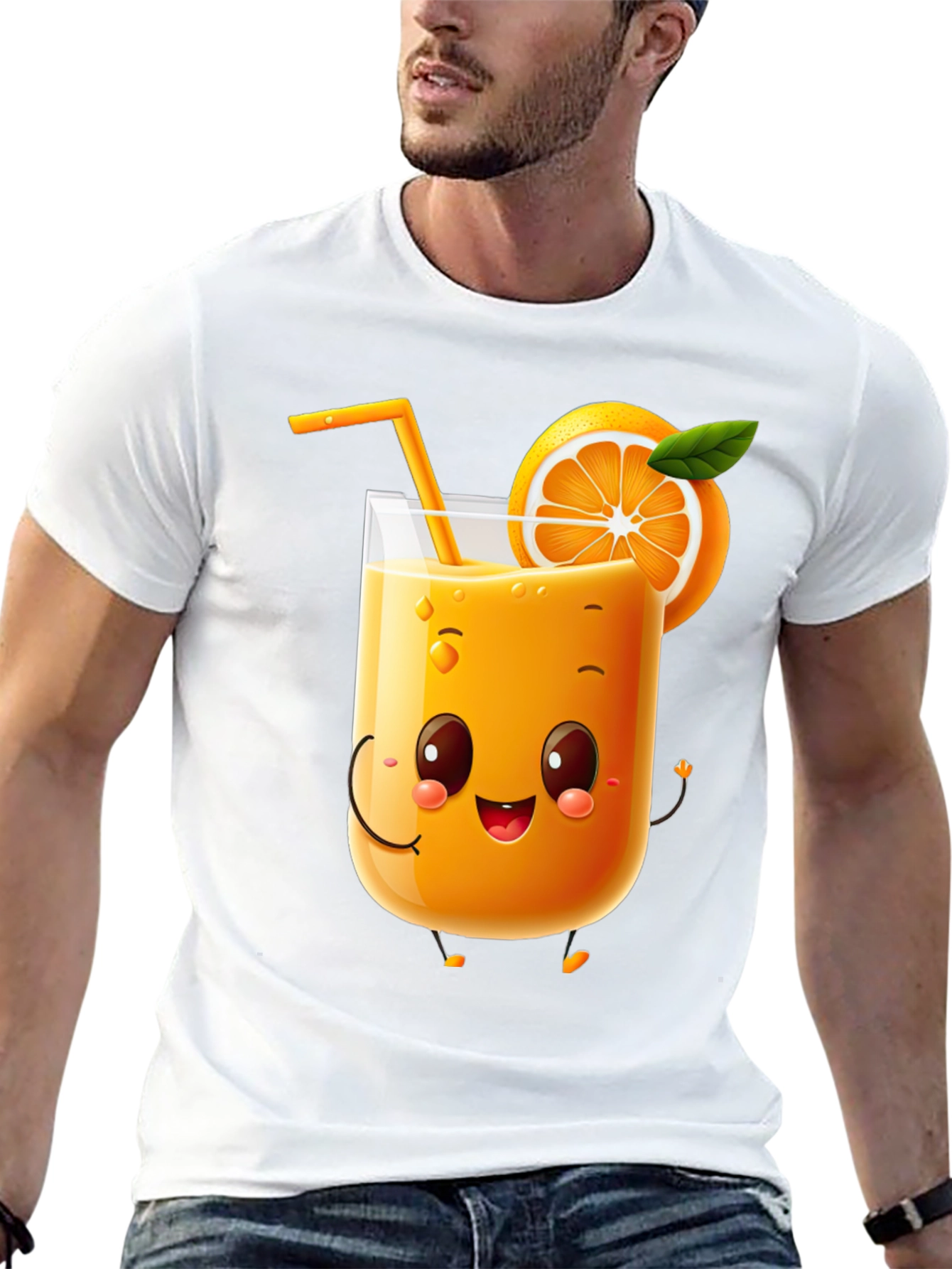 Fun Orange Juice Cartoon Black T-Shirt