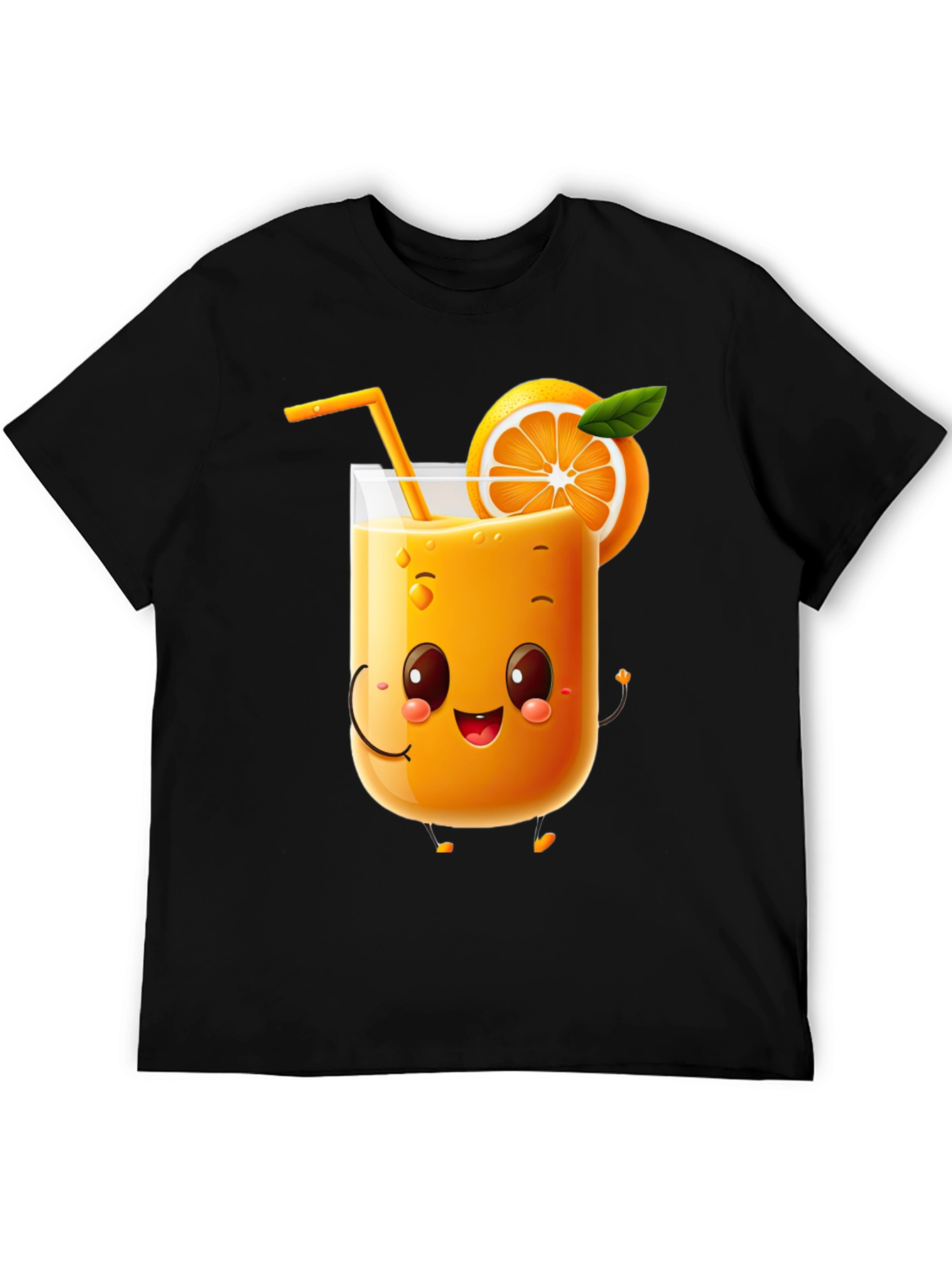 Fun Orange Juice Cartoon Black T-Shirt