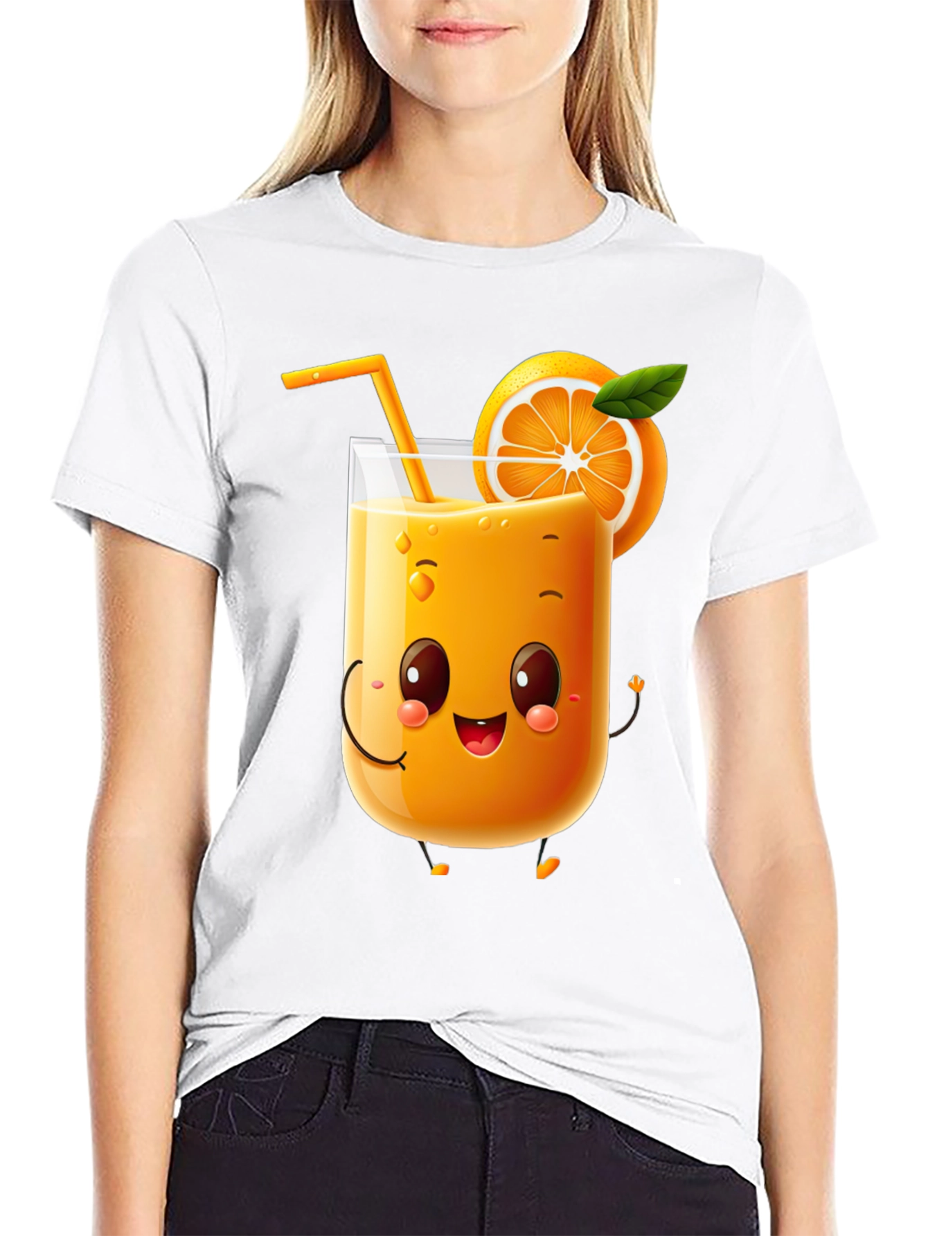Fun Orange Juice Cartoon Black T-Shirt