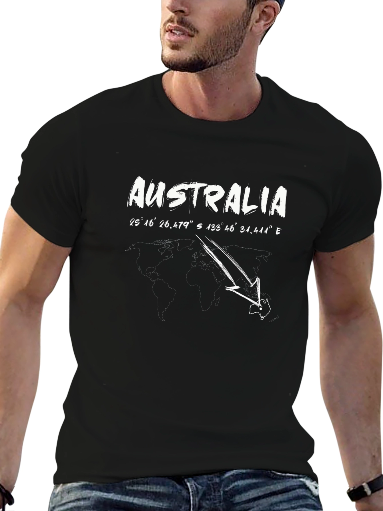 Australia Coordinates Mens Black T-Shirt