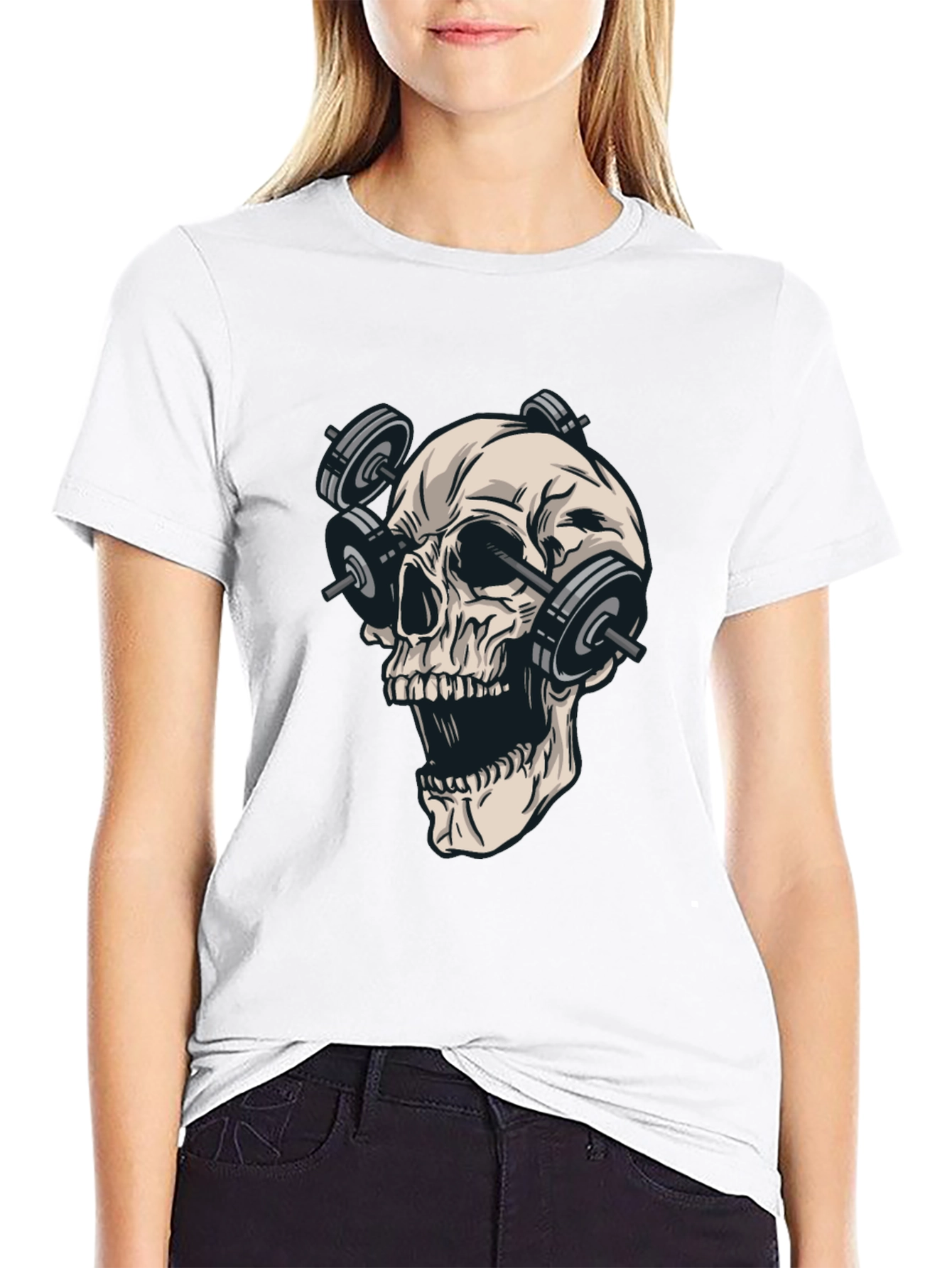 Skull Weights Black T-Shirt - Gym Lover