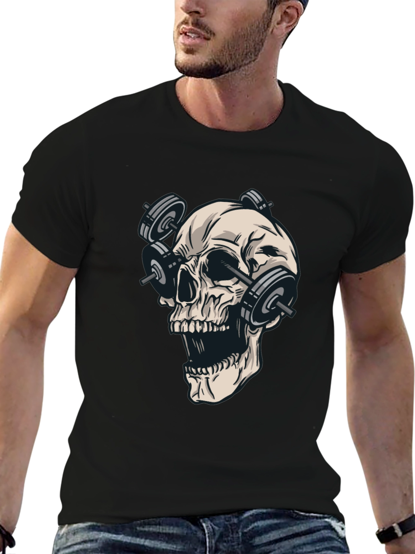 Skull Weights Black T-Shirt - Gym Lover