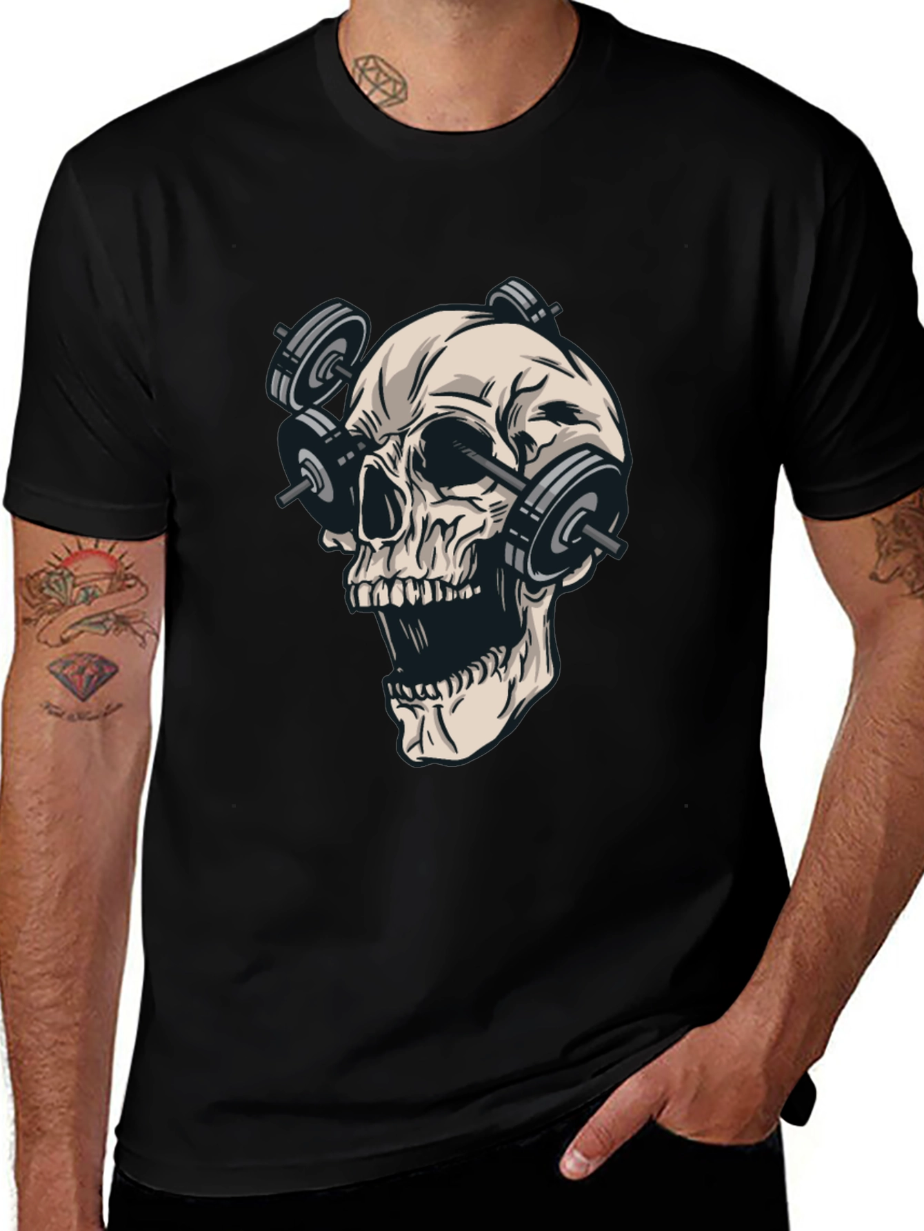 Skull Weights Black T-Shirt - Gym Lover