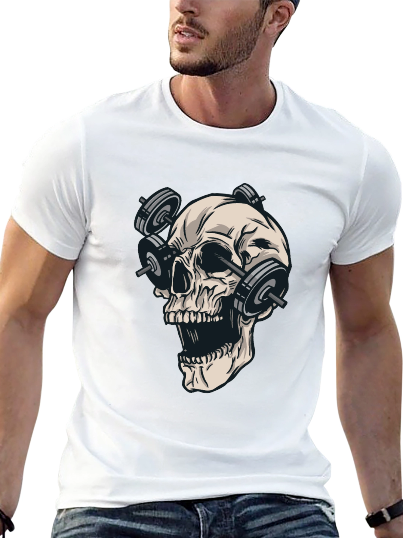 Skull Weights Black T-Shirt - Gym Lover