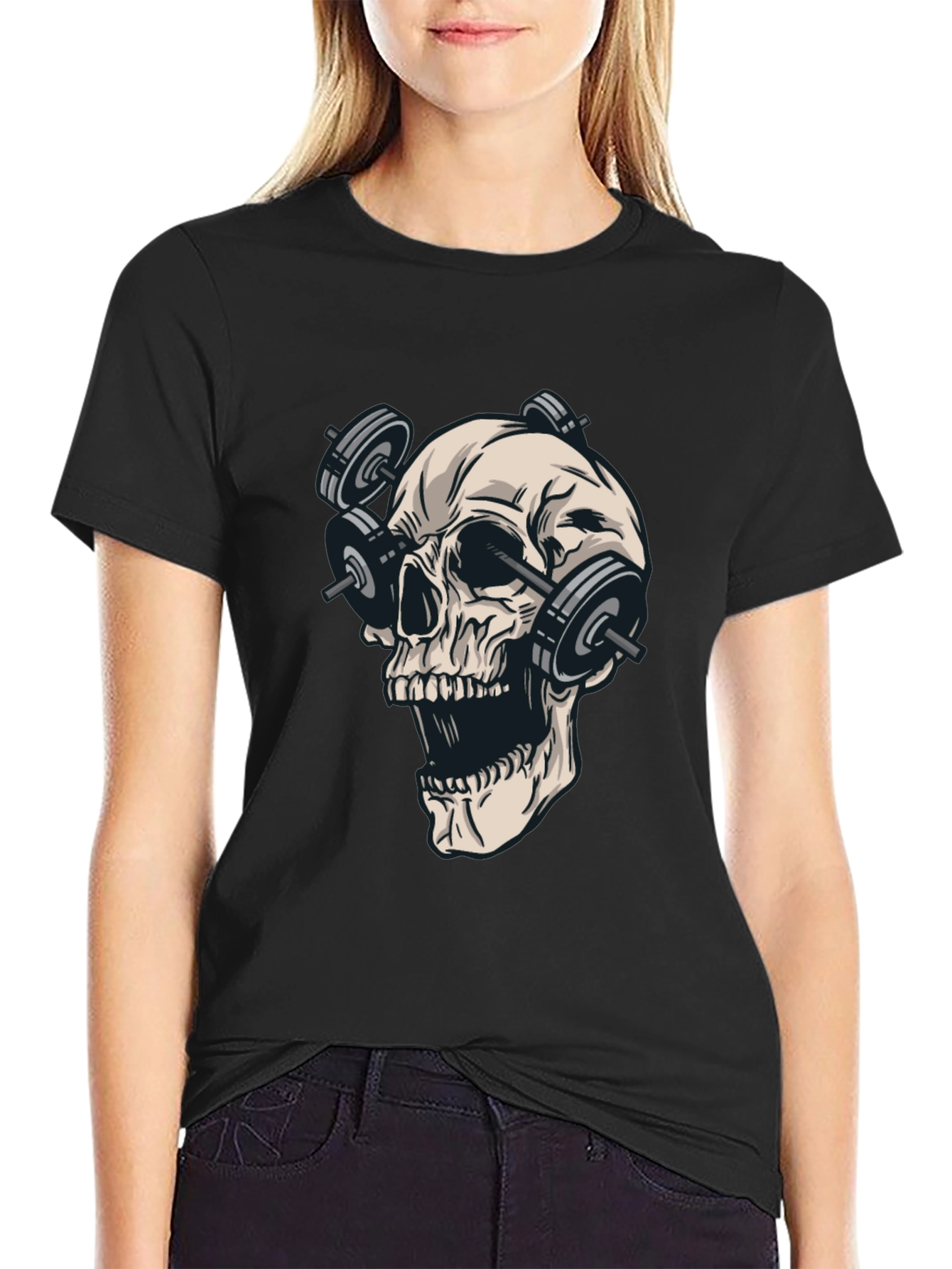 Skull Weights Black T-Shirt - Gym Lover