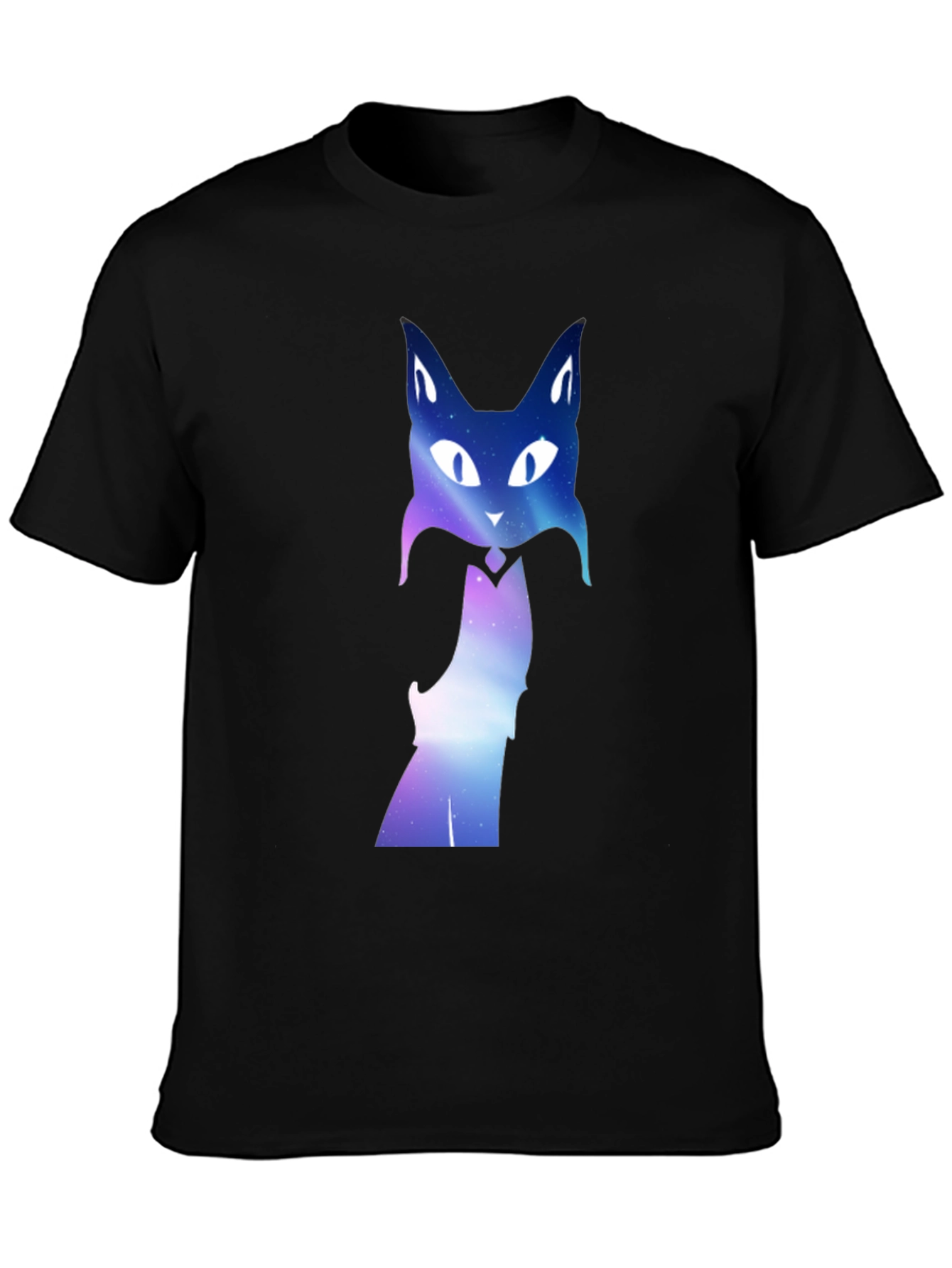 Galaxy Cat Graphic Tee - Black Crew Neck T-Shirt