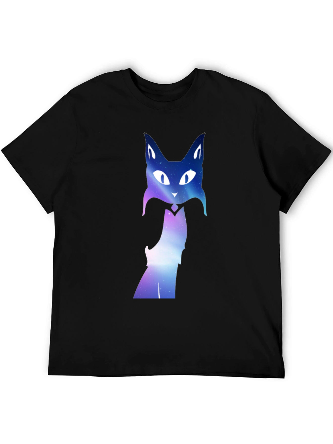 Galaxy Cat Graphic Tee - Black Crew Neck T-Shirt