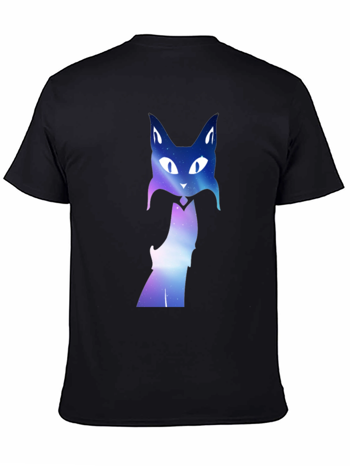 Galaxy Cat Graphic Tee - Black Crew Neck T-Shirt
