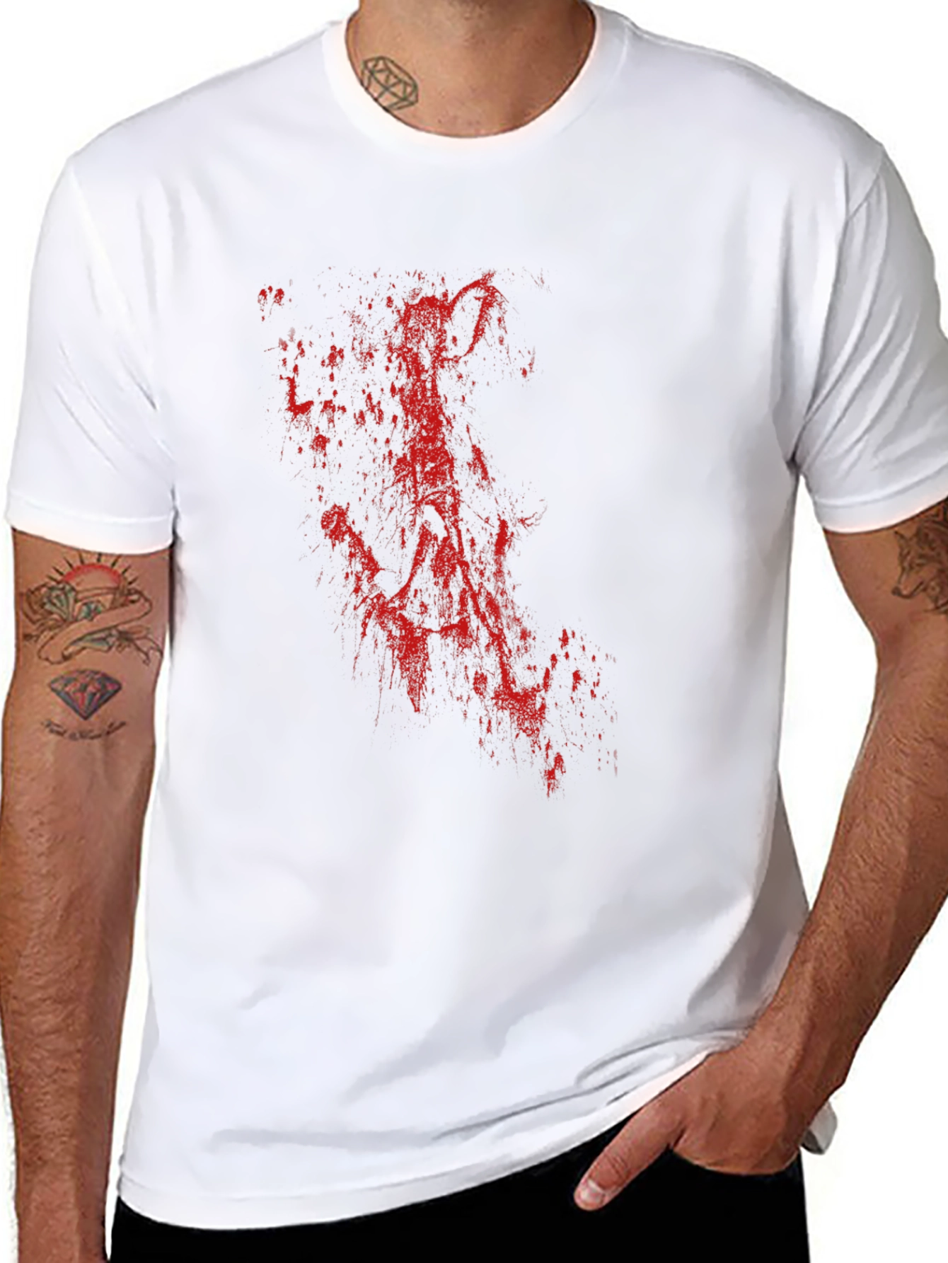 Mens Black T-Shirt with Red Abstract Print