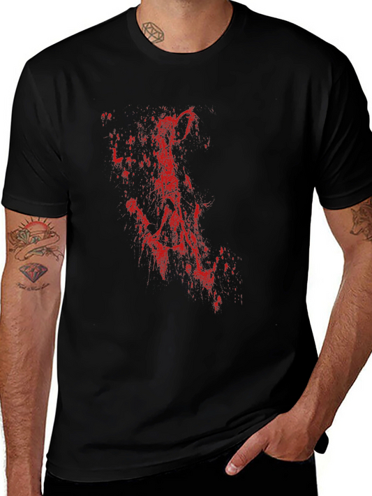 Mens Black T-Shirt with Red Abstract Print