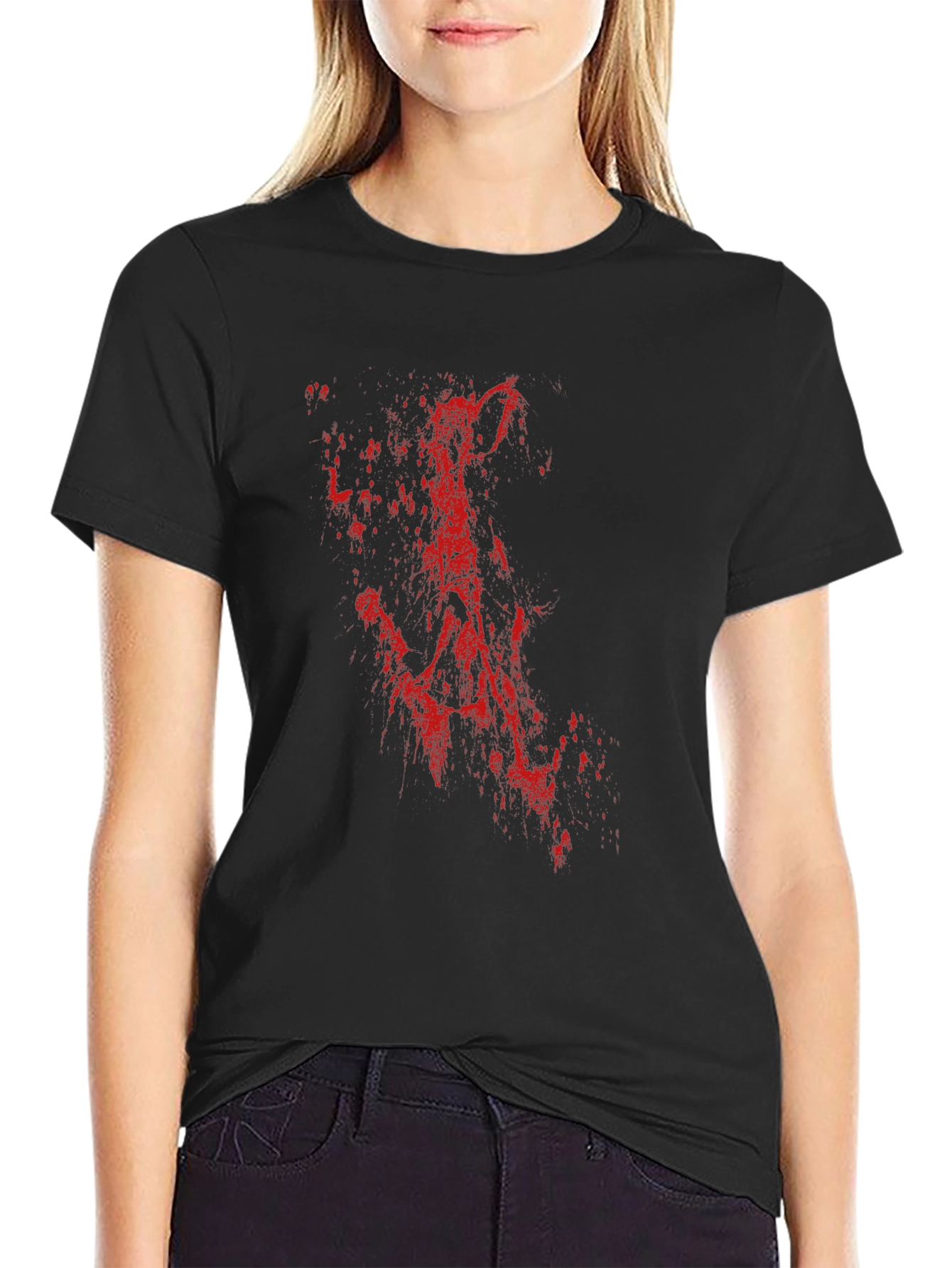 Mens Black T-Shirt with Red Abstract Print