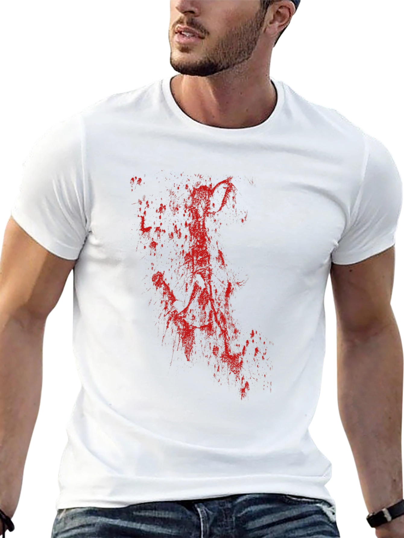 Mens Black T-Shirt with Red Abstract Print