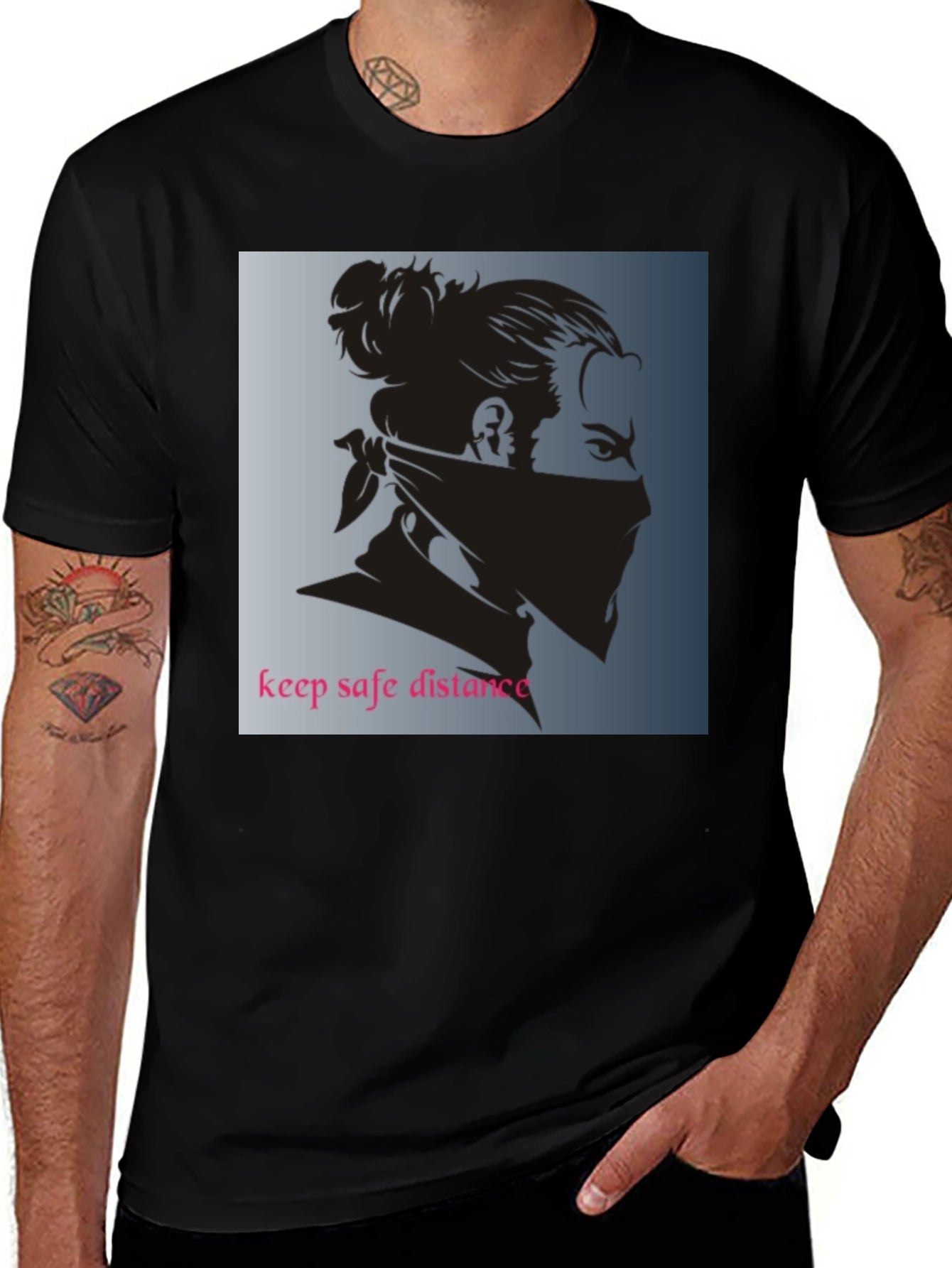 Black Graphic Tee - Keep Safe Distance Design
