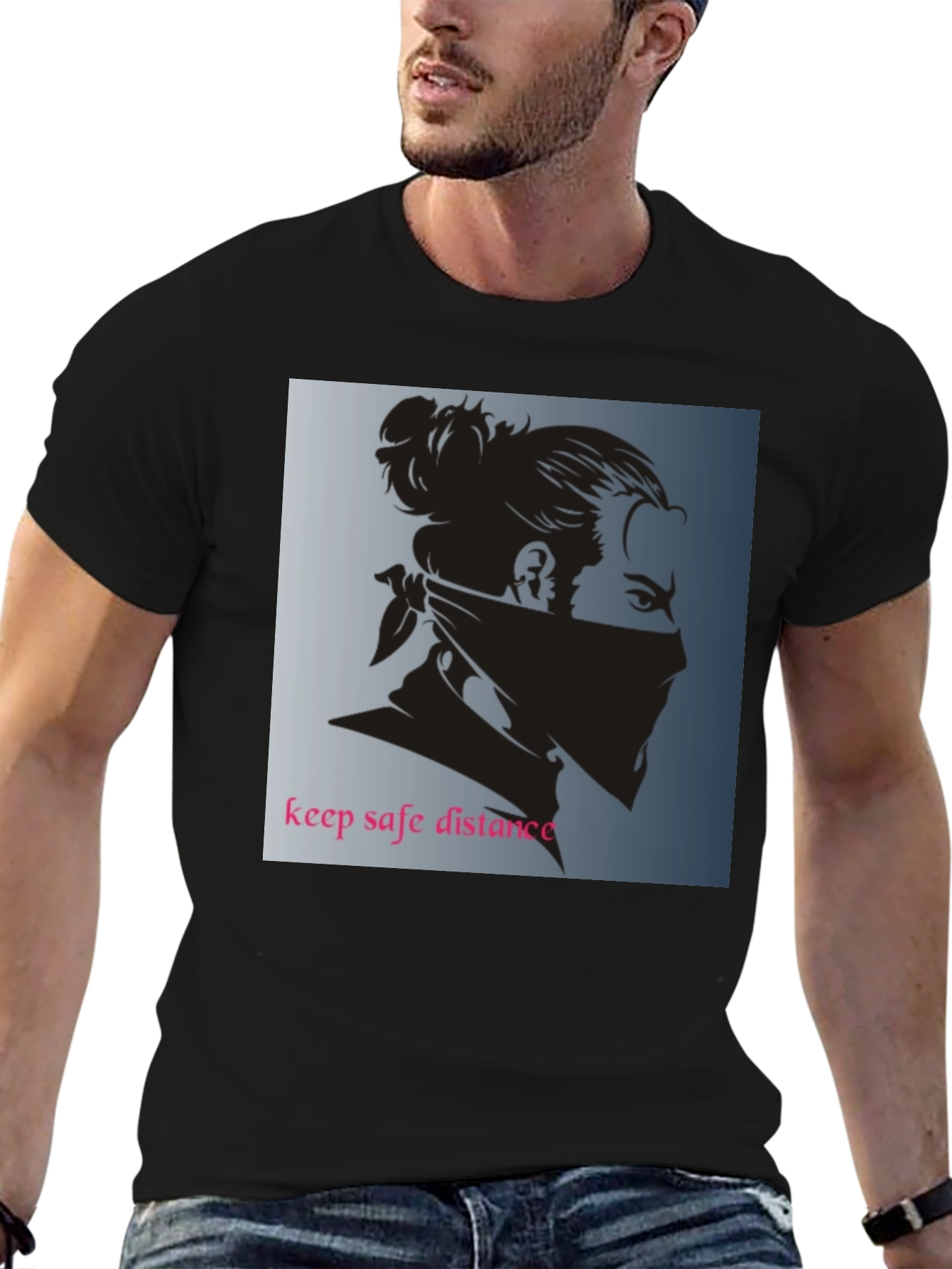 Black Graphic Tee - Keep Safe Distance Design