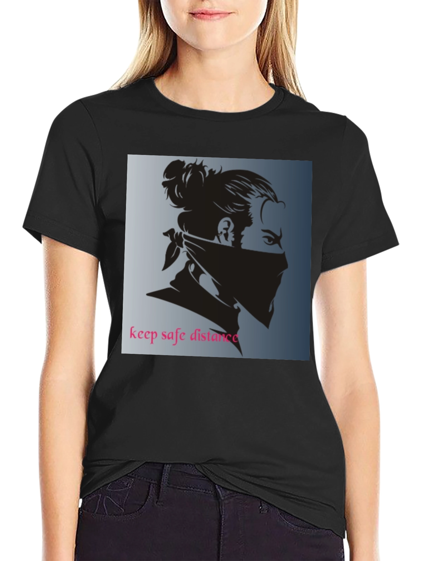 Black Graphic Tee - Keep Safe Distance Design
