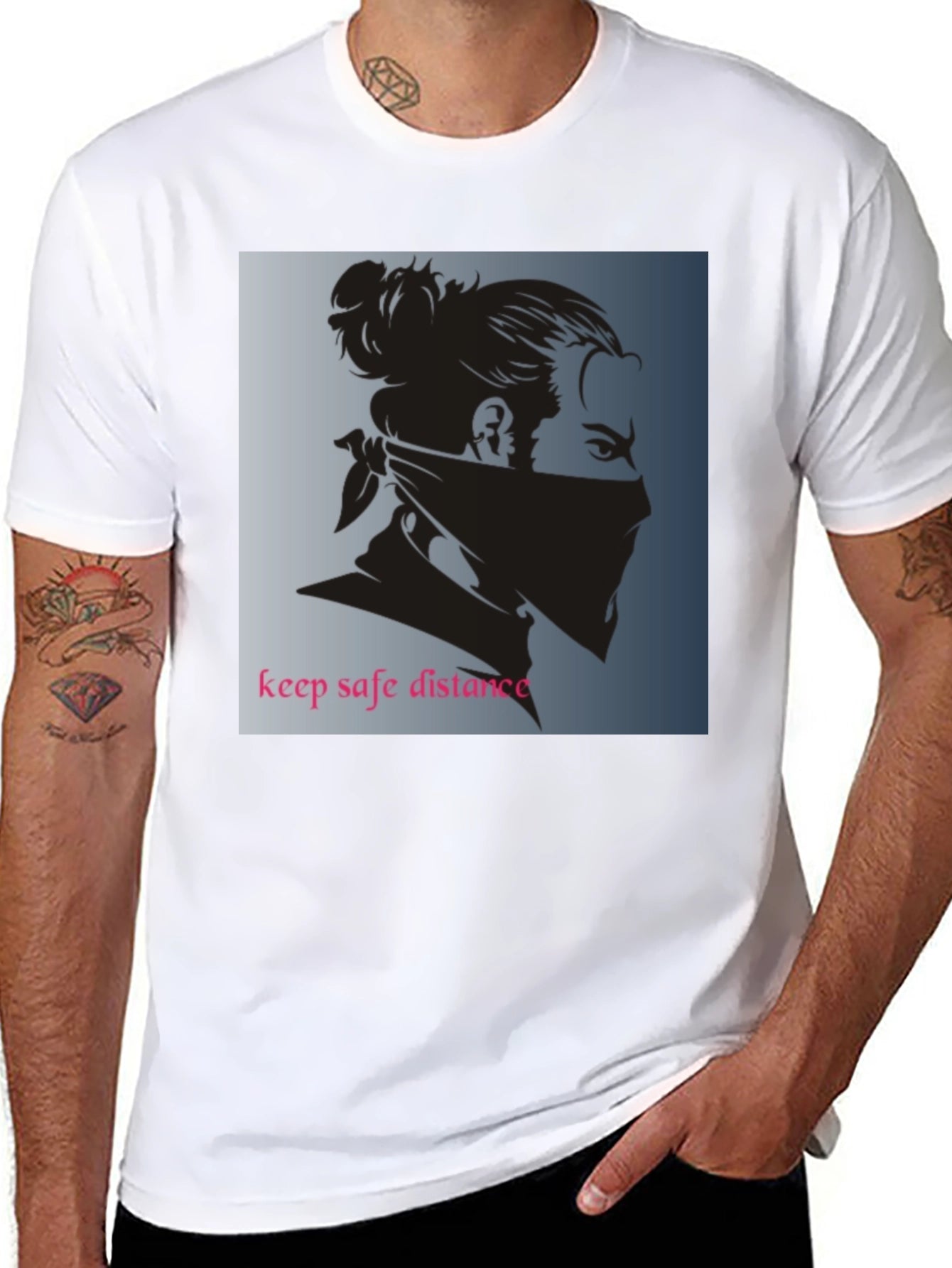Black Graphic Tee - Keep Safe Distance Design