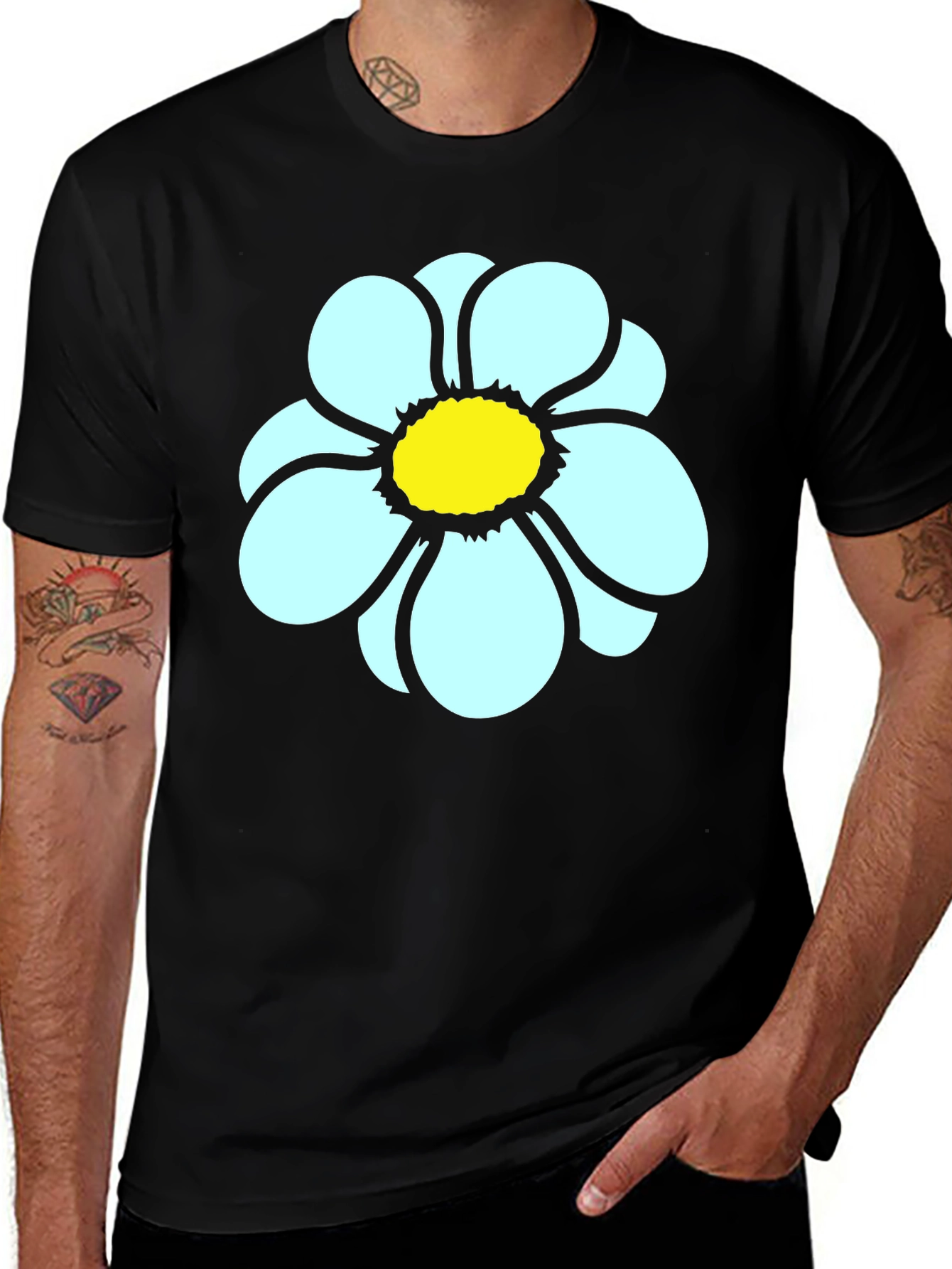 Daisy Flower Graphic Tee - Casual Black T-Shirt