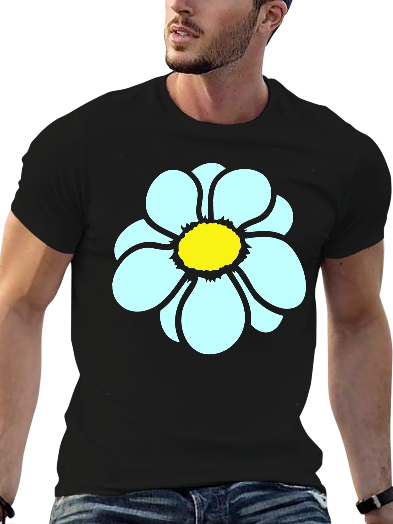 Daisy Flower Graphic Tee - Casual Black T-Shirt
