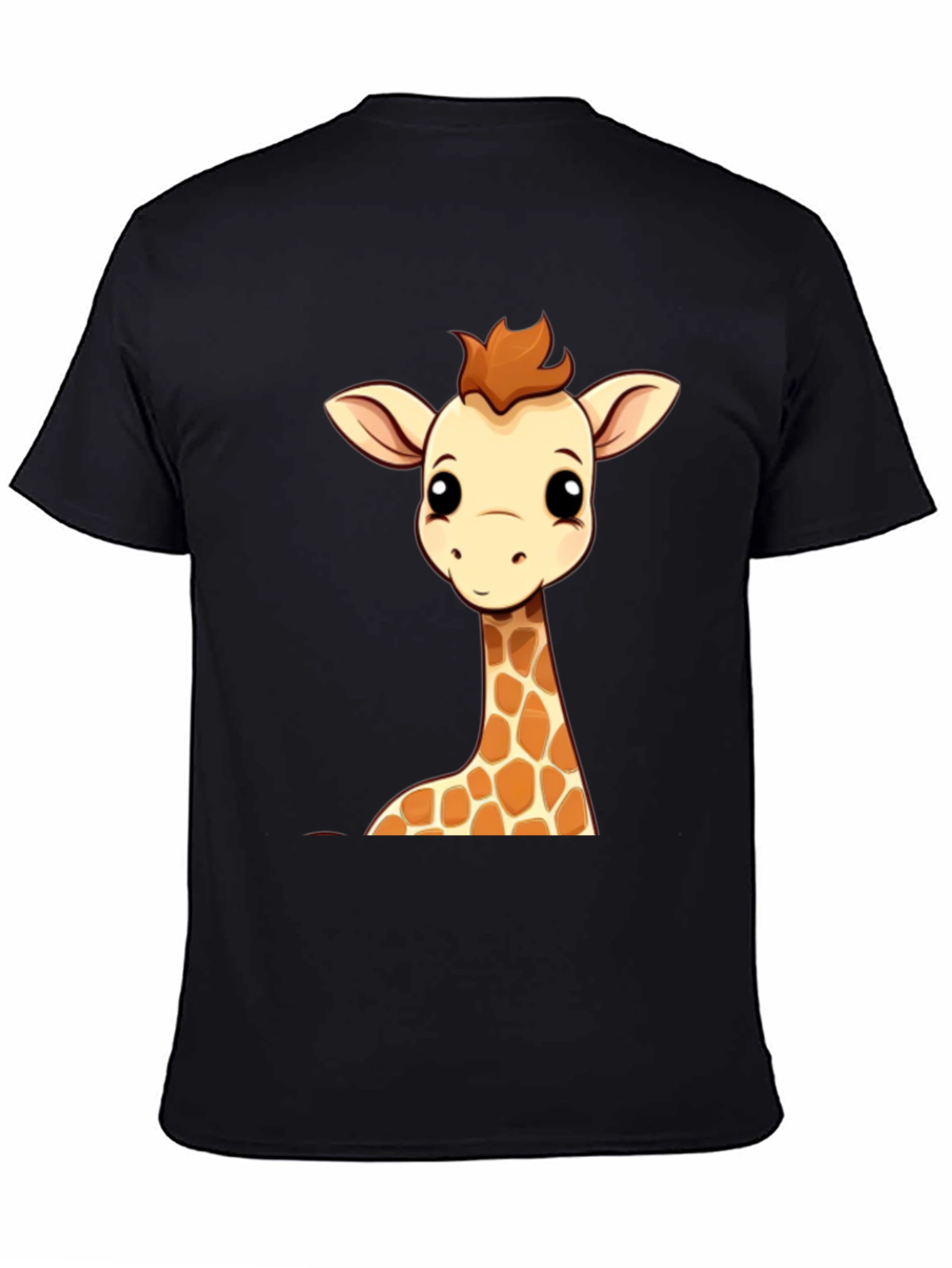 Giraffe Cartoon Graphic Print Black Tee
