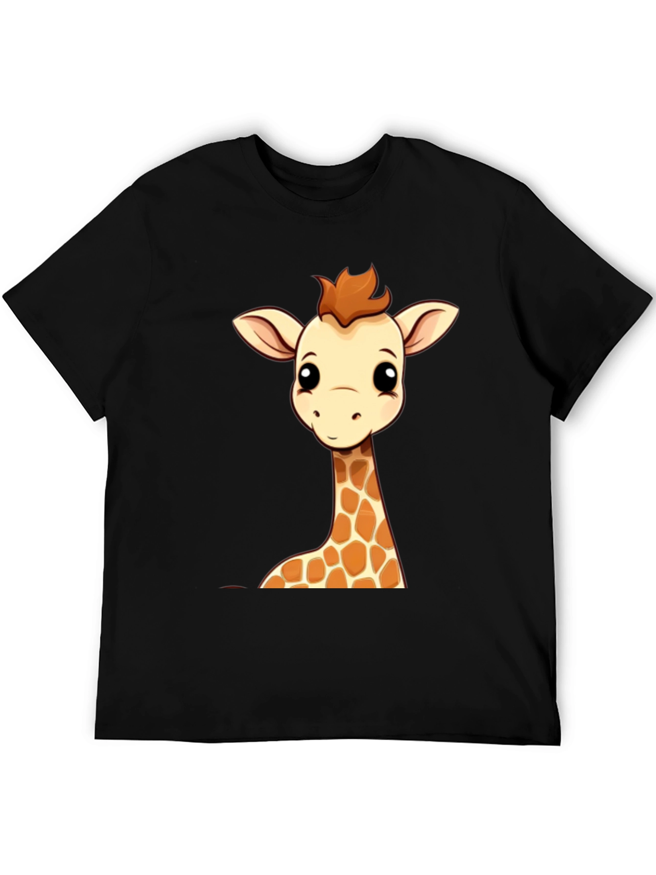 Giraffe Cartoon Graphic Print Black Tee