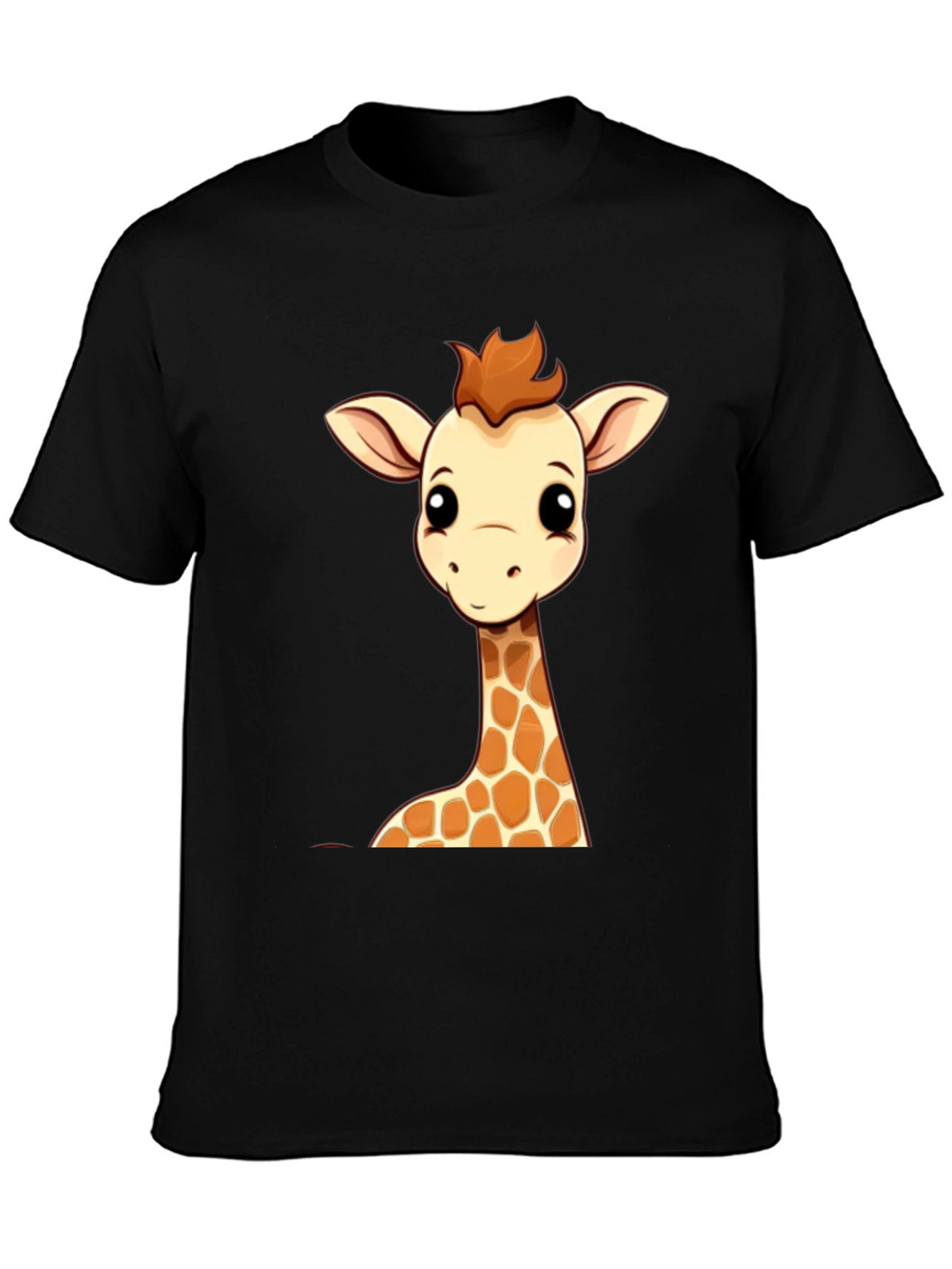 Giraffe Cartoon Graphic Print Black Tee