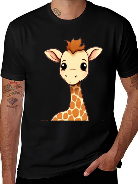 Giraffe Cartoon Graphic Print Black Tee