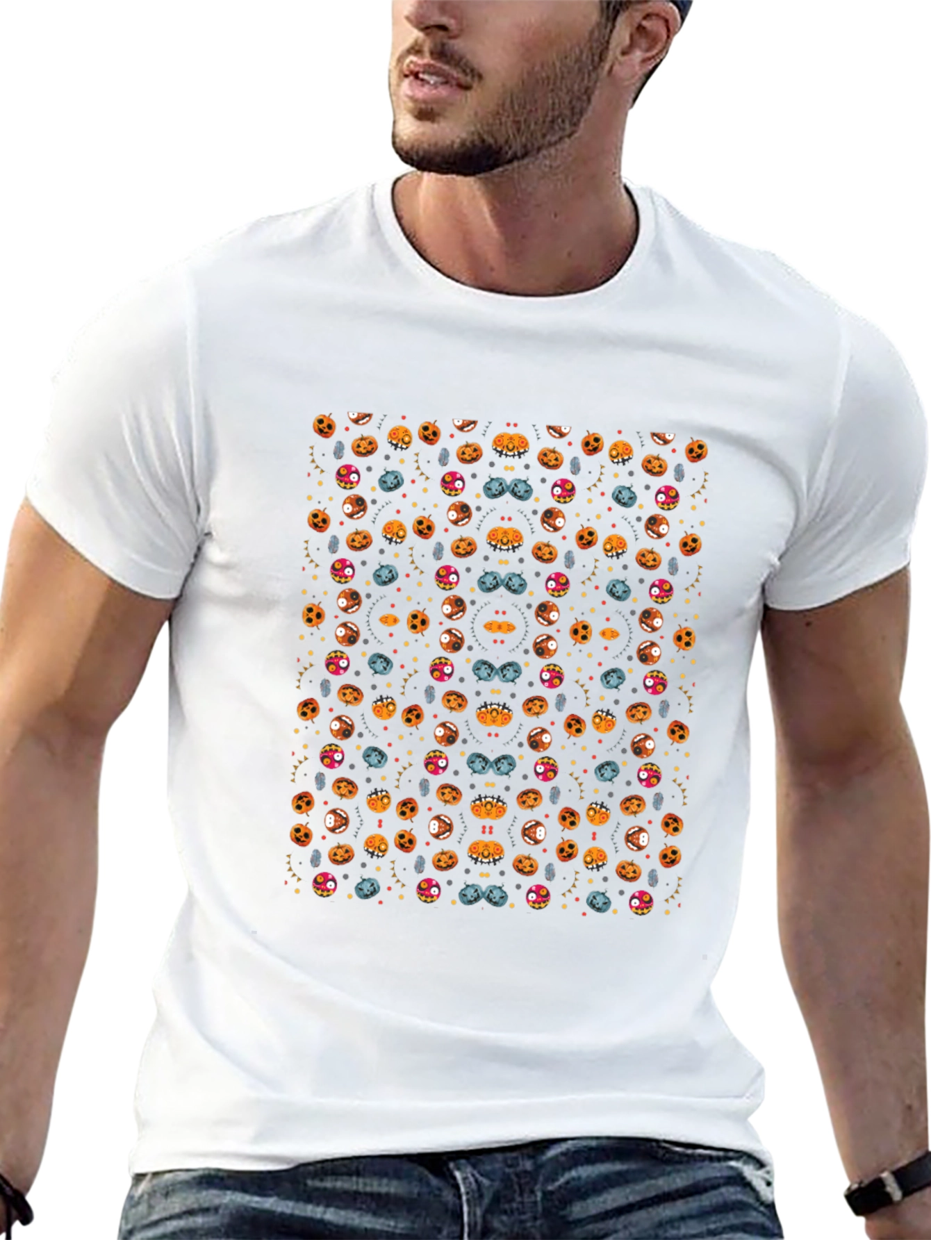 Spooky Halloween Pattern Black T-Shirt